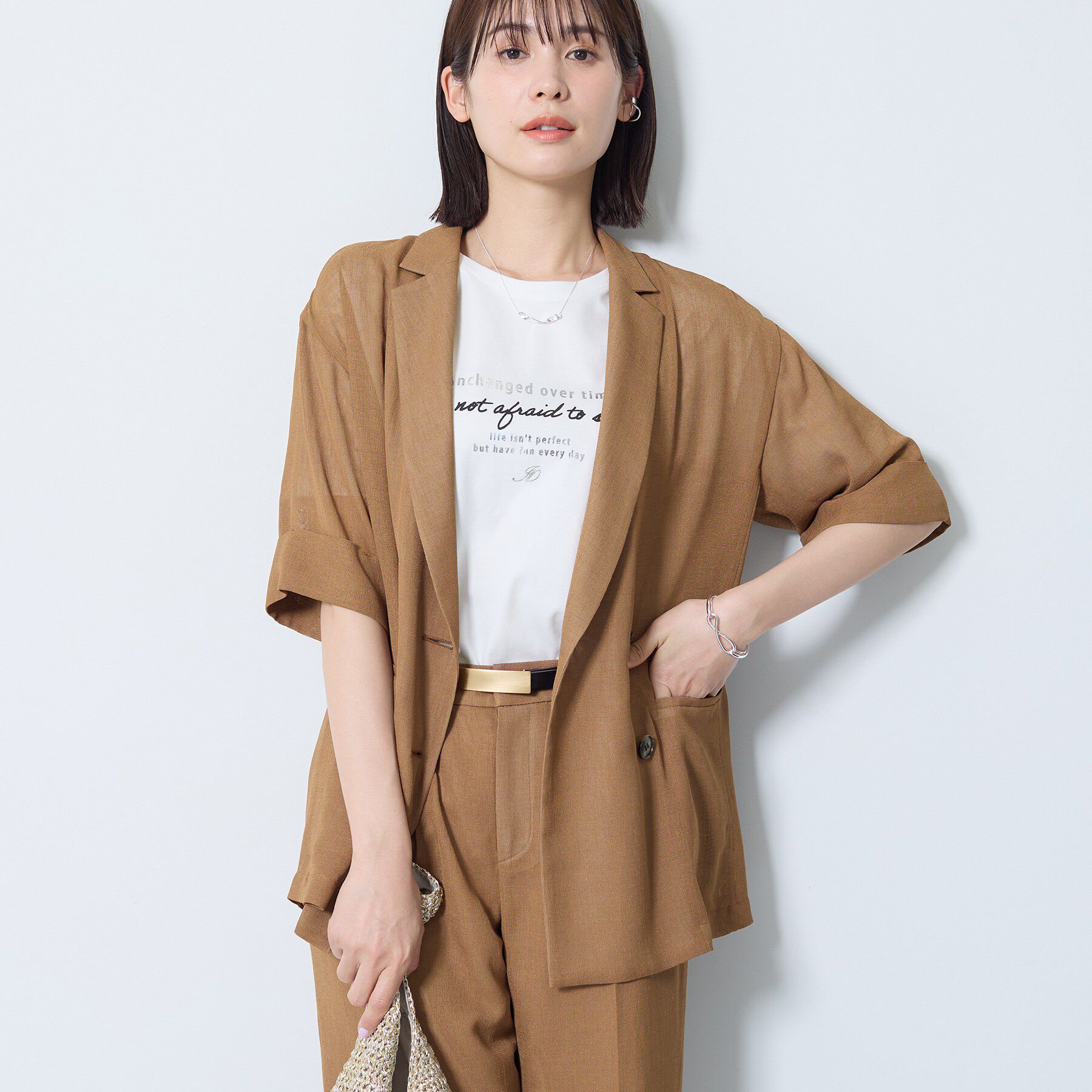 INDIVI「【洗える／メッシュ素材／SETUP可能】半袖シアージャケット」|テーラードジャケット|