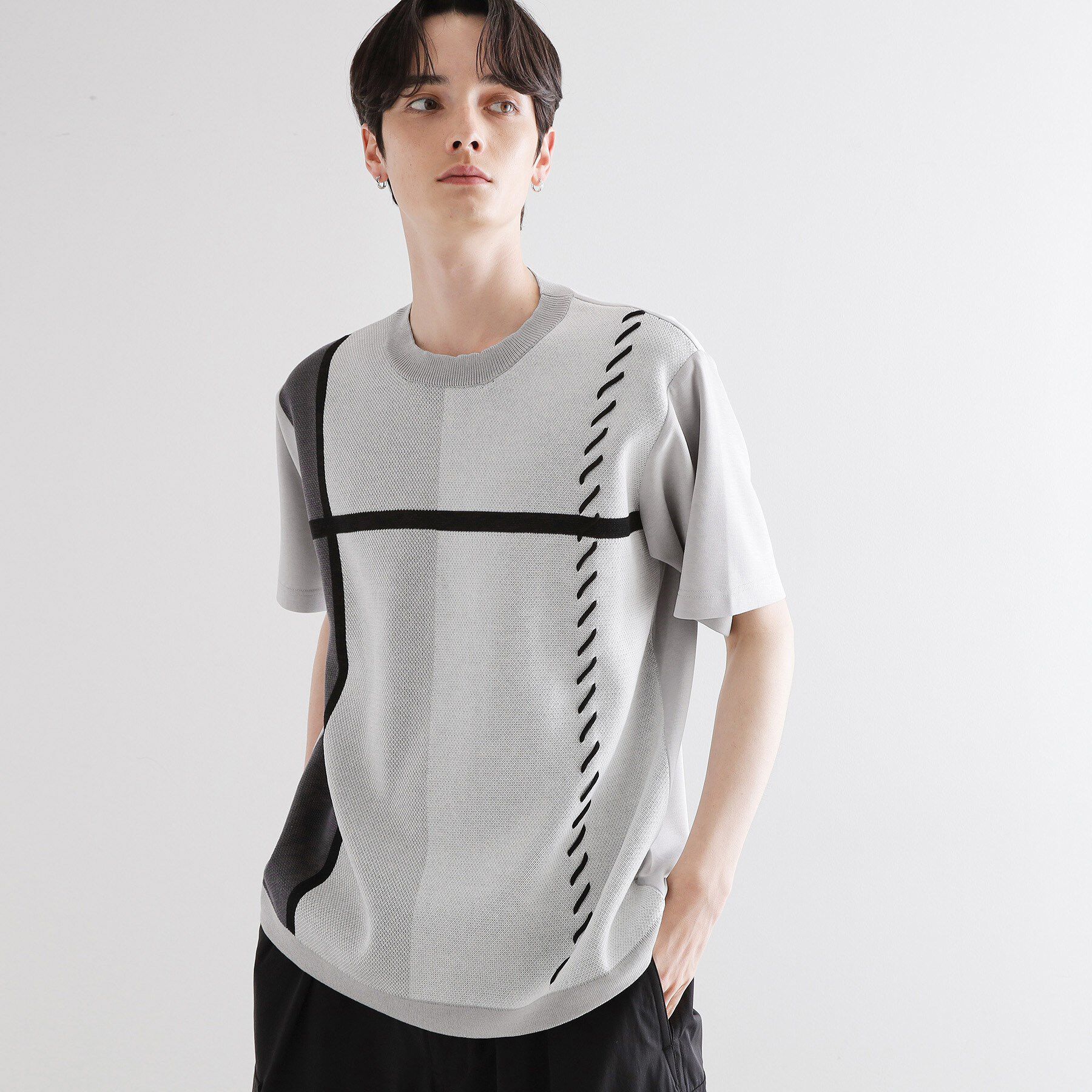 tk.TAKEO KIKUCHI「ニットドッキングクロスオーバー」|Tシャツ・カットソー|ライトグレー(011