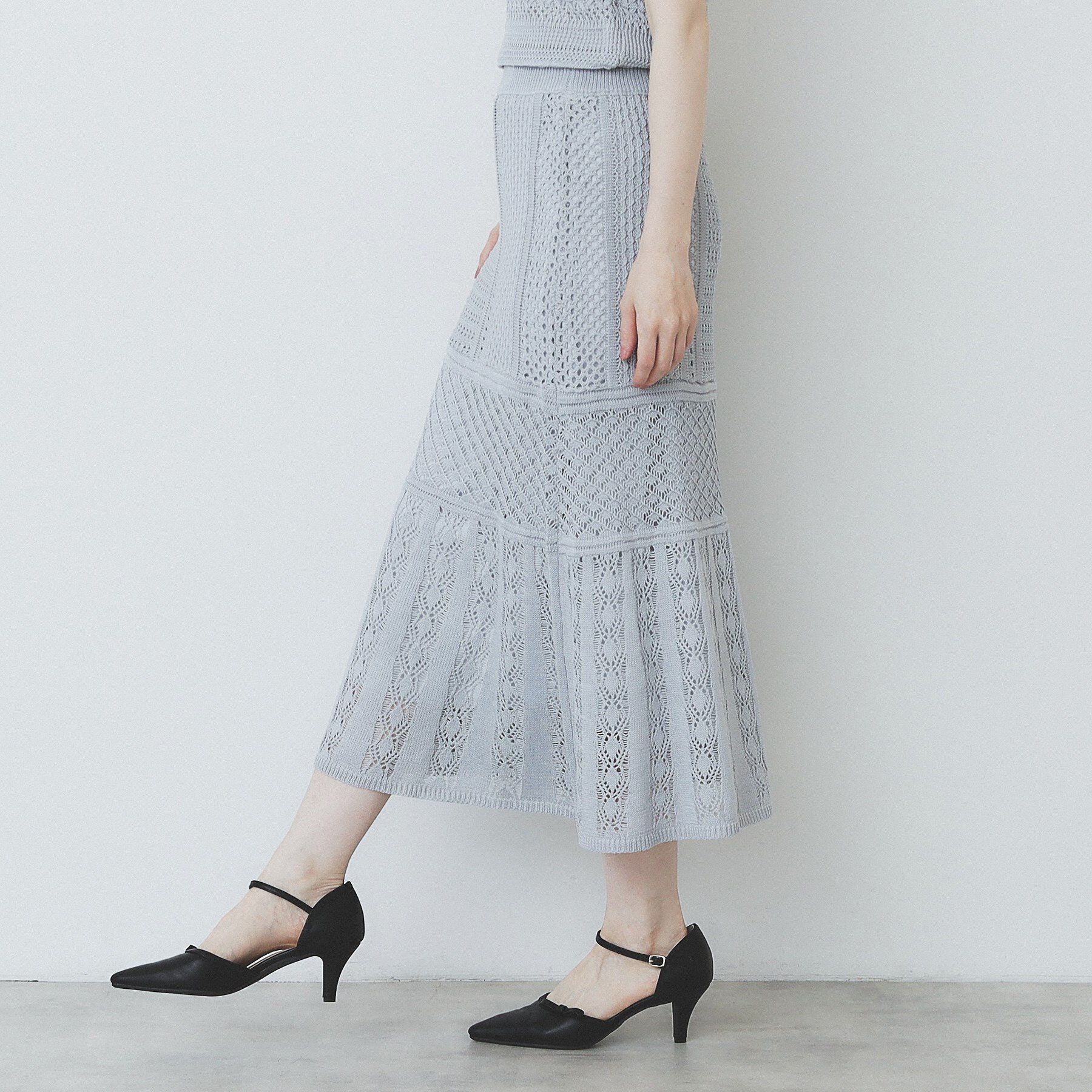 index「透かし編みフレアニットスカート/セットアップ対応【洗濯機洗い可】」|スカート|
