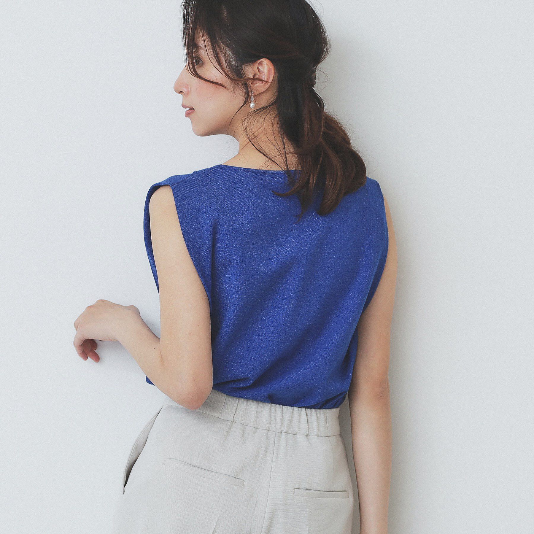 index「タックノースリーブニット【洗濯機洗い可/UVケア/抗ピル】」|Tシャツ・カットソー|