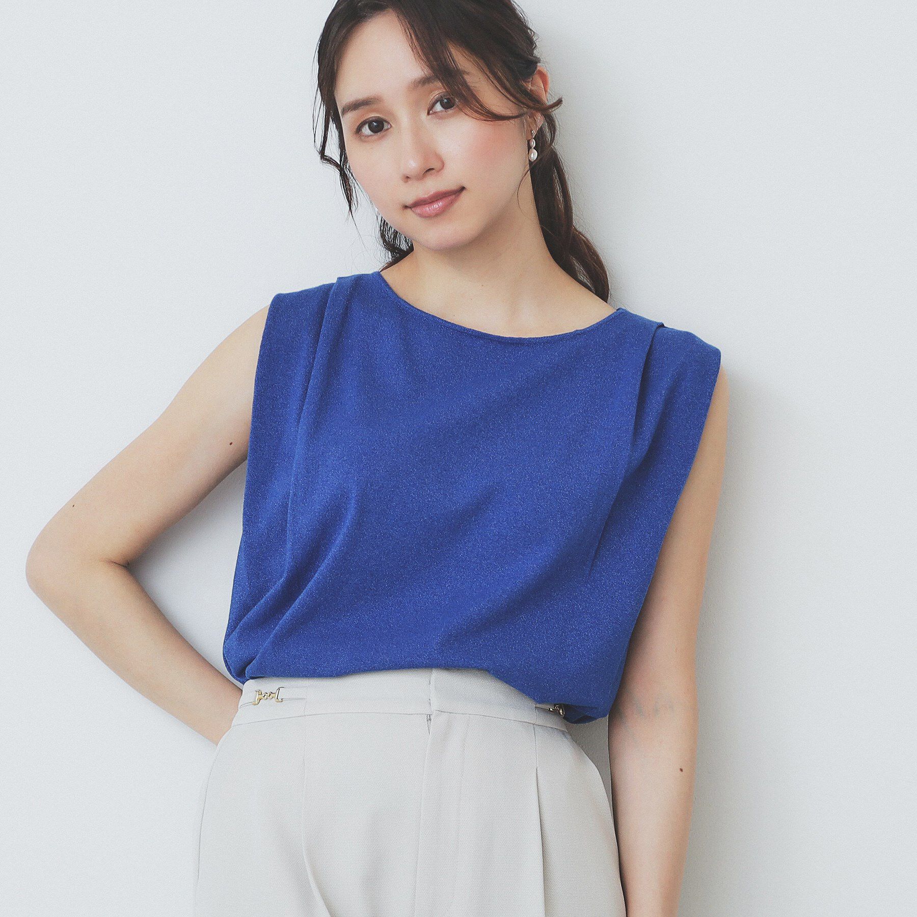 index「タックノースリーブニット【洗濯機洗い可/UVケア/抗ピル】」|Tシャツ・カットソー|ブルー(093)