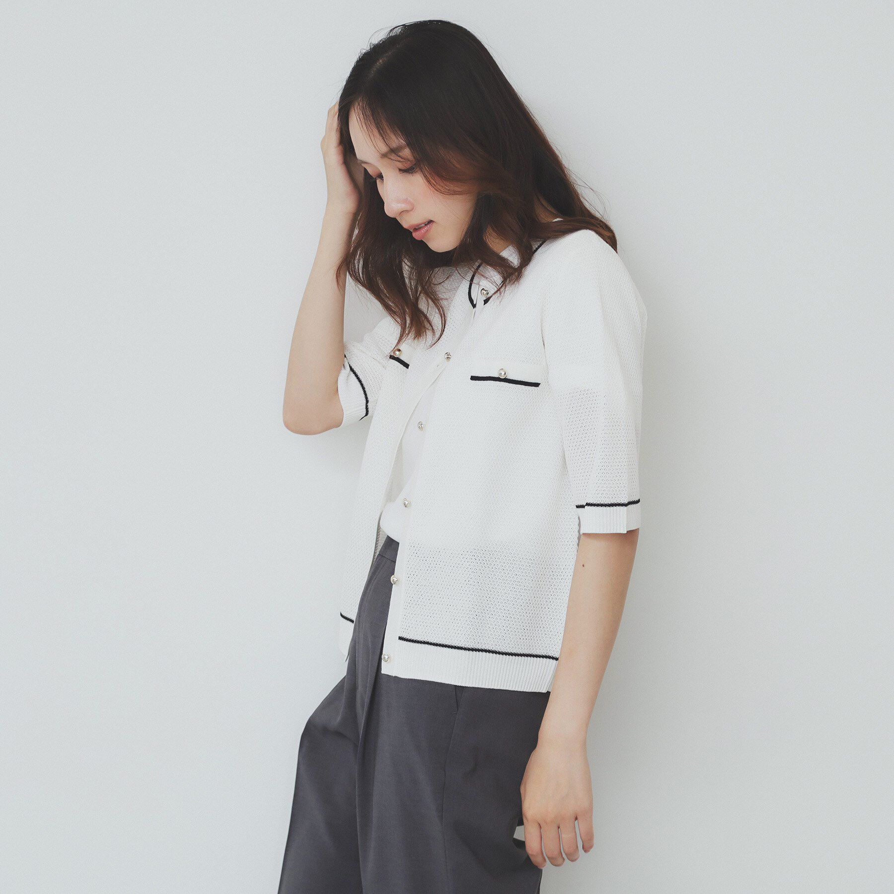 index「バイカラー半袖カーディガン【洗える/抗ピル】」|カーディガン|