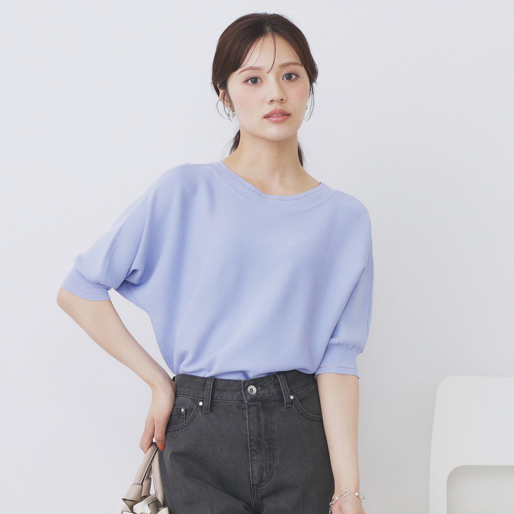 index「《5色展開》前後2WAY ドルマンスリーブニット【UVケア/抗ピル/洗濯機洗い可】」|ニット・セーター|ブルー(091)