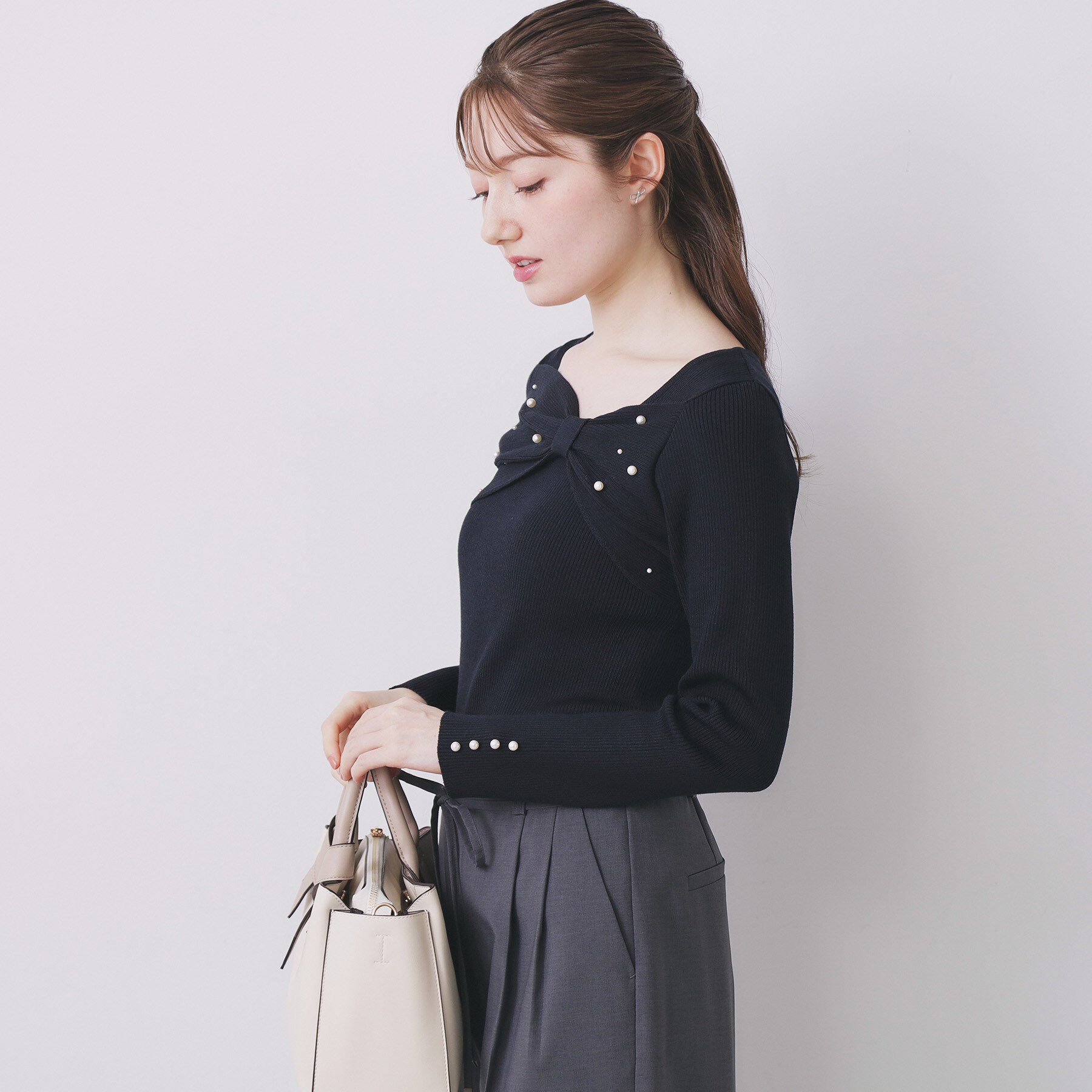 index「リボンパール調リブニット【洗濯機OK】」|ニット・セーター|