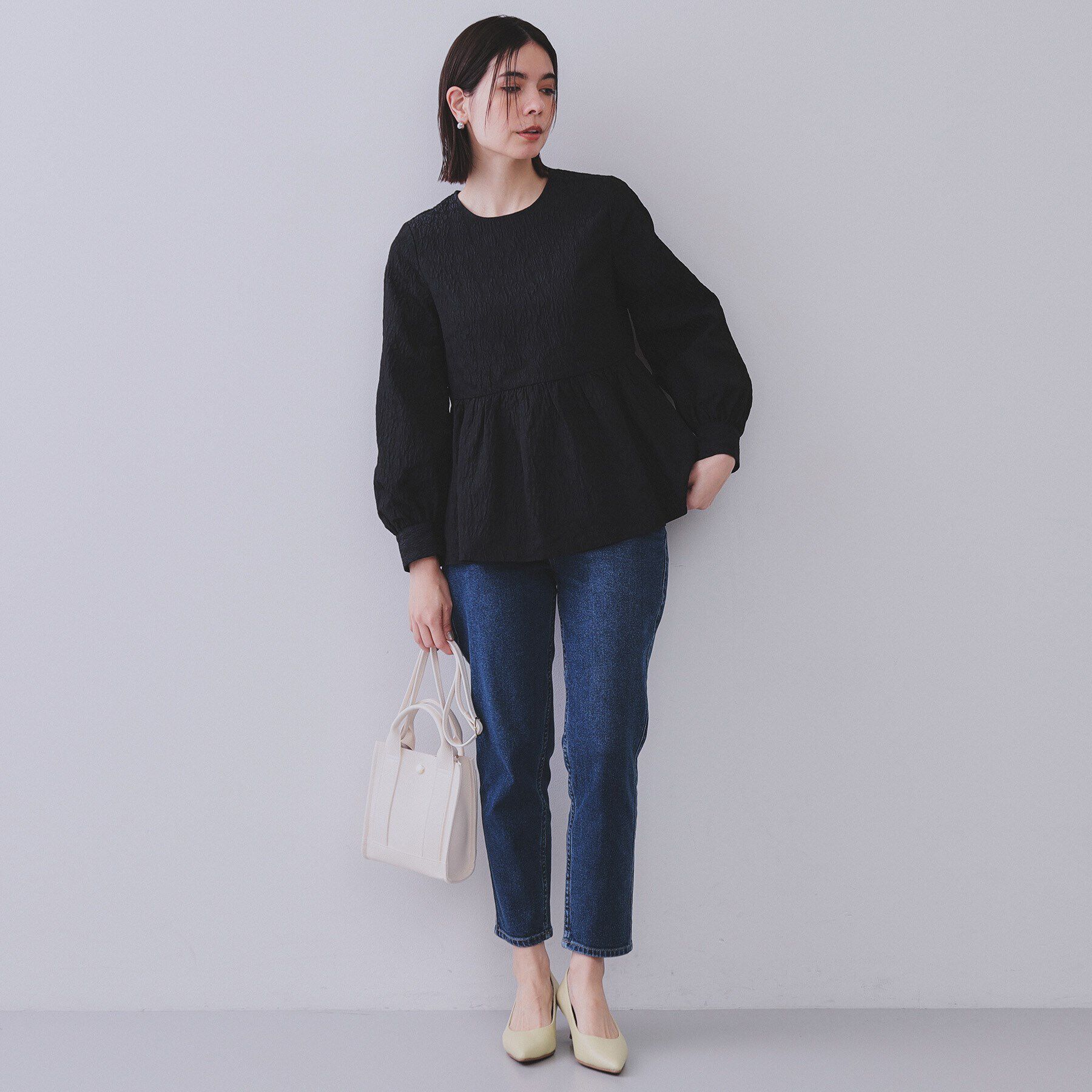 OPAQUE.CLIP「《通勤対応》ジャカードペプラムブラウス【洗濯機洗い可】」|シャツ・ブラウス|