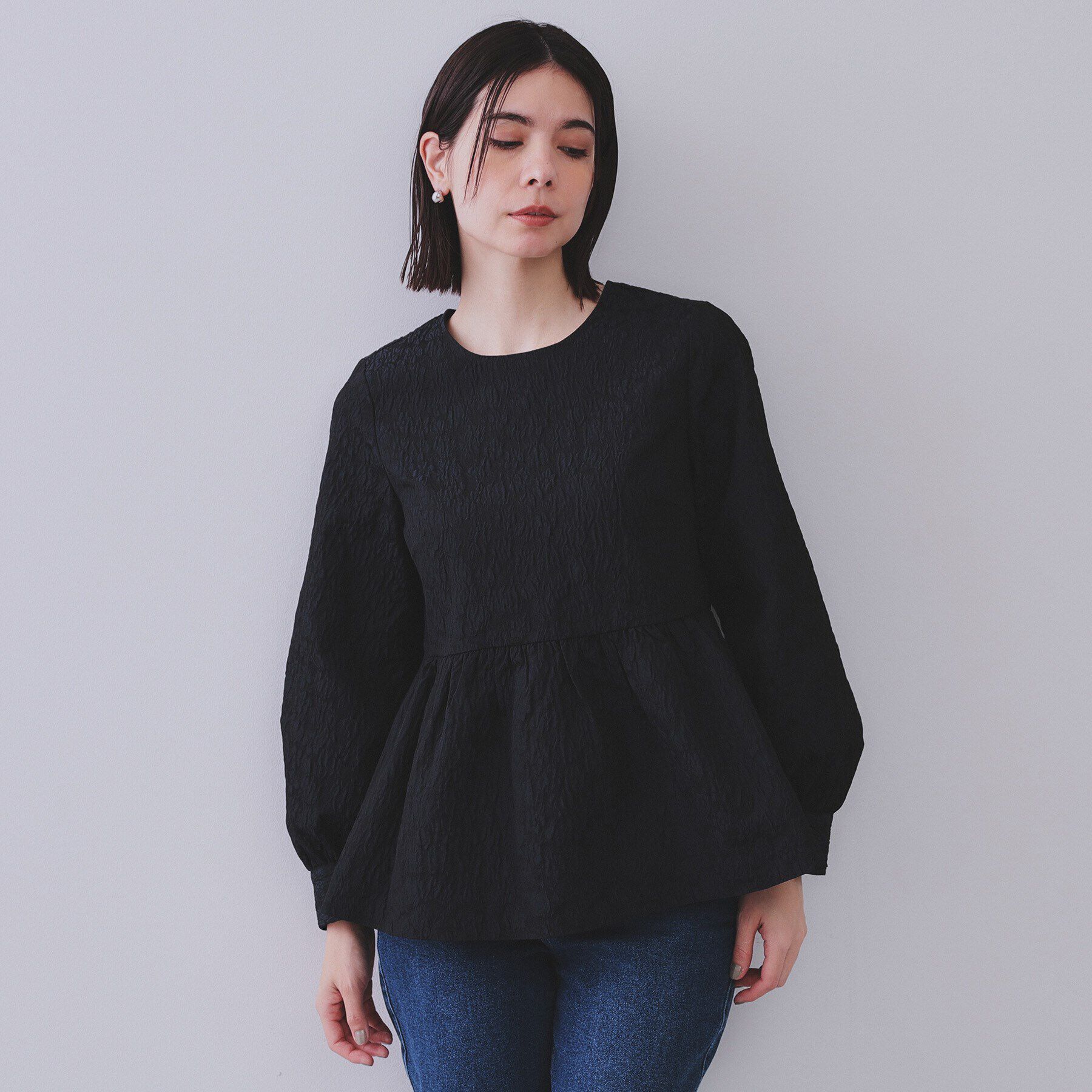 OPAQUE.CLIP「《通勤対応》ジャカードペプラムブラウス【洗濯機洗い可】」|シャツ・ブラウス|