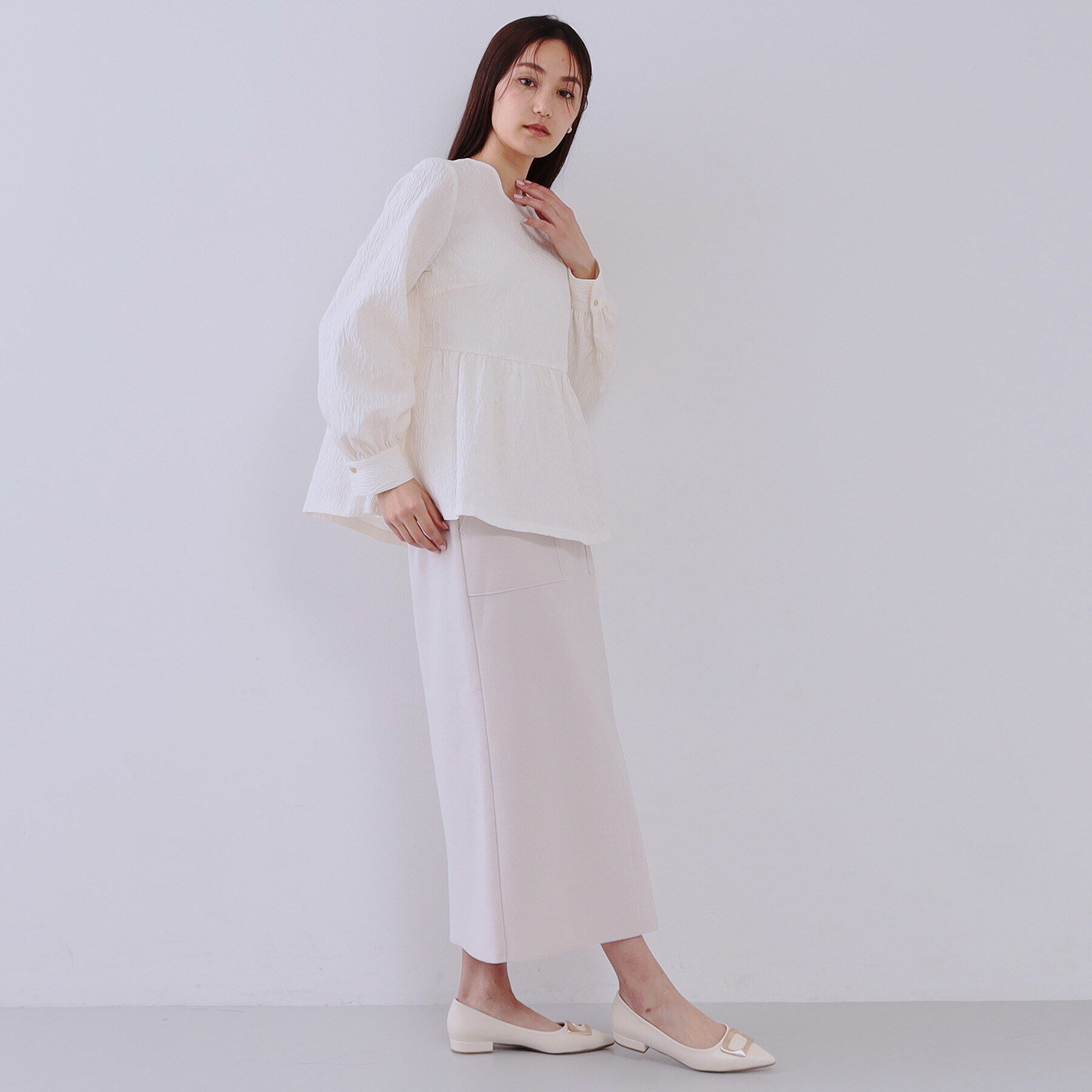 OPAQUE.CLIP「《通勤対応》ジャカードペプラムブラウス【洗濯機洗い可】」|シャツ・ブラウス|