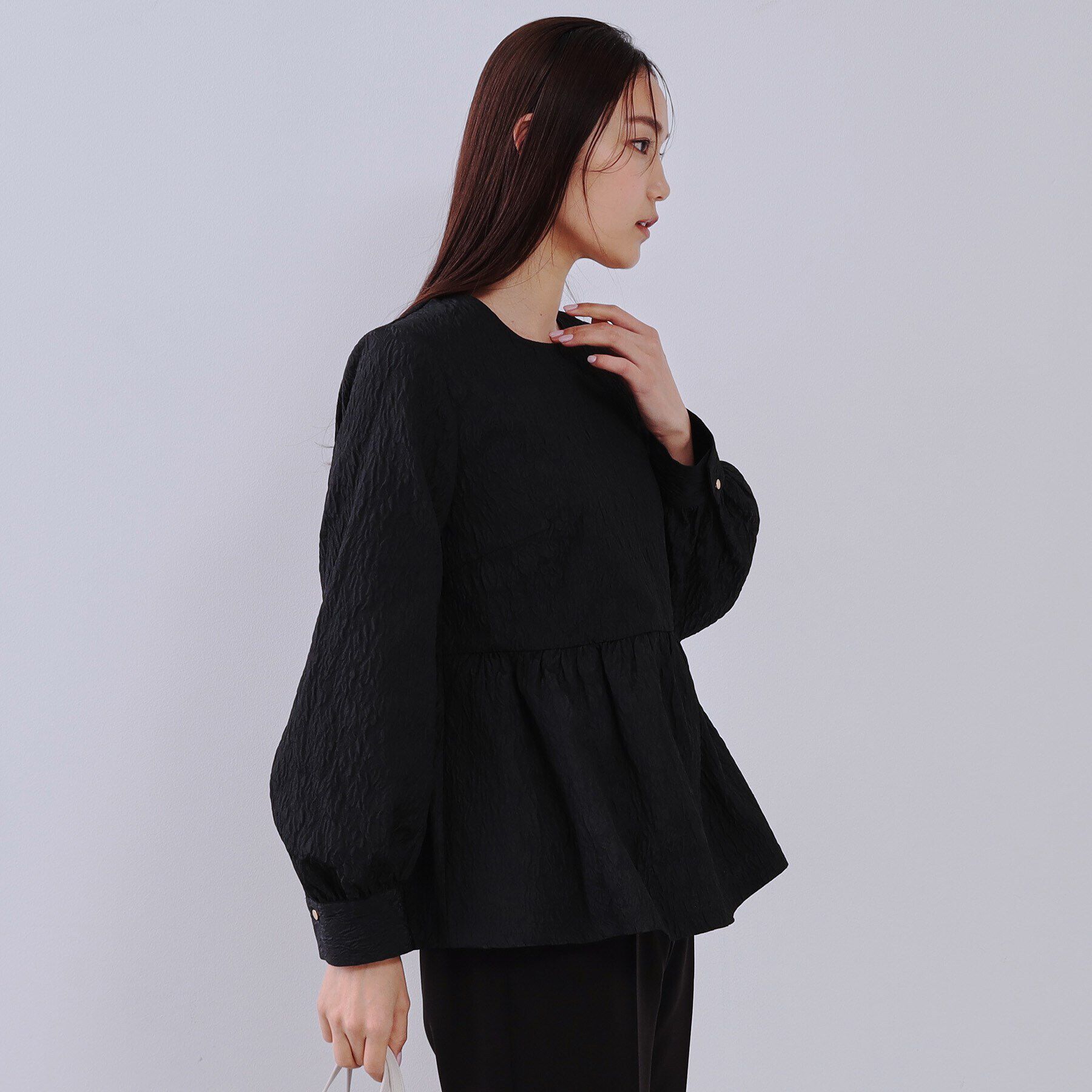 OPAQUE.CLIP「《通勤対応》ジャカードペプラムブラウス【洗濯機洗い可】」|シャツ・ブラウス|