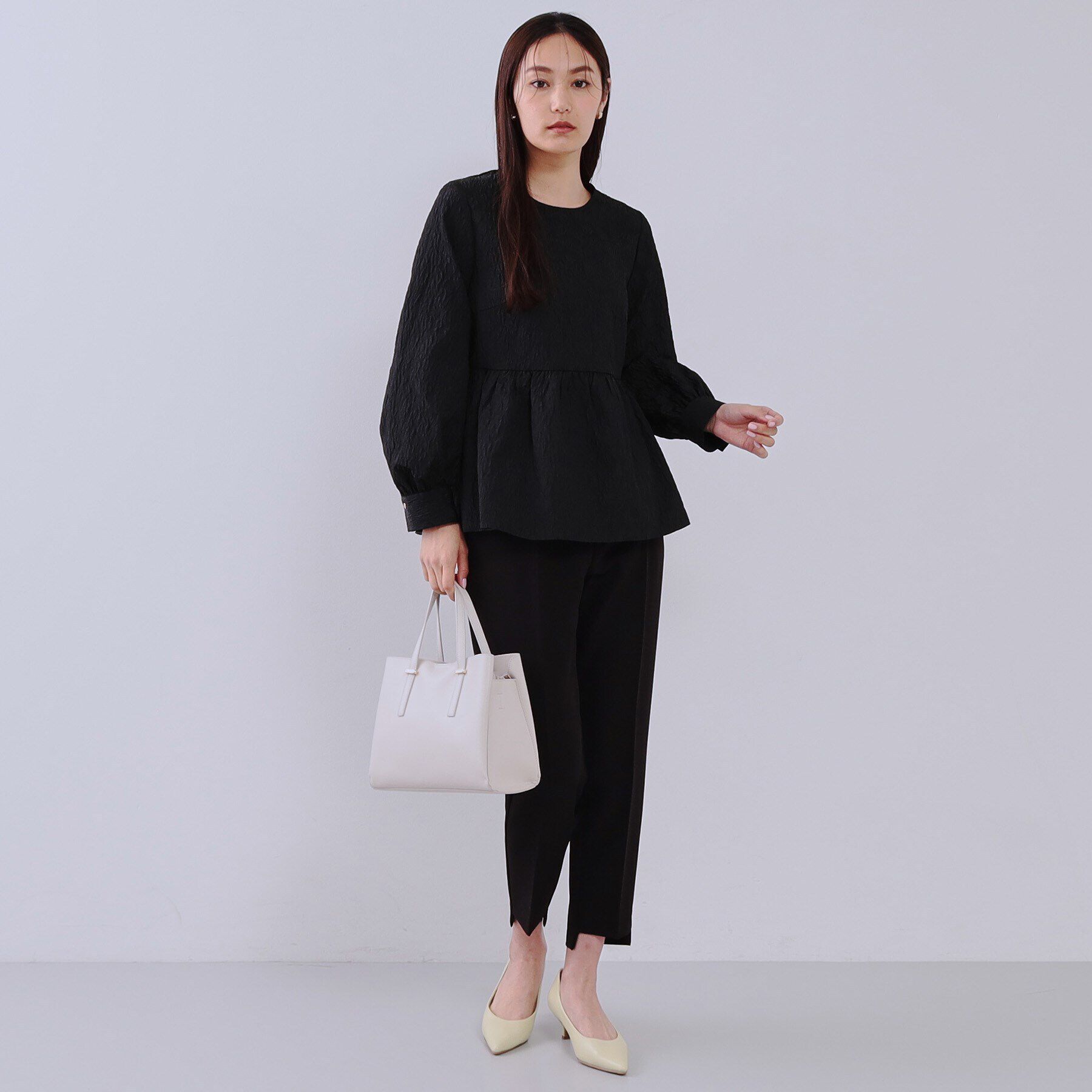 OPAQUE.CLIP「《通勤対応》ジャカードペプラムブラウス【洗濯機洗い可】」|シャツ・ブラウス|