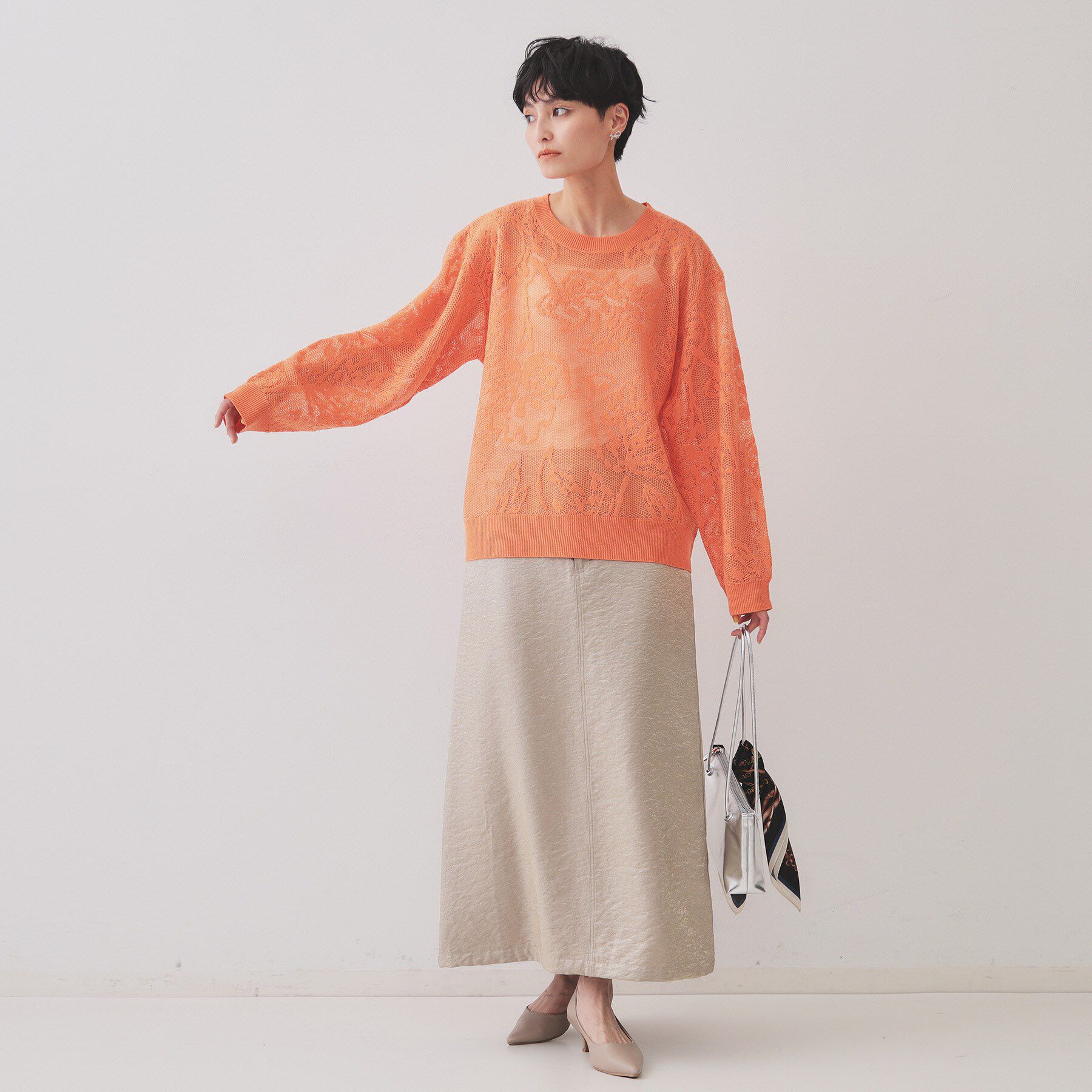 OPAQUE.CLIP「フワラー柄シアーメッシュニット【洗濯機洗い可】」|ニット・セーター|