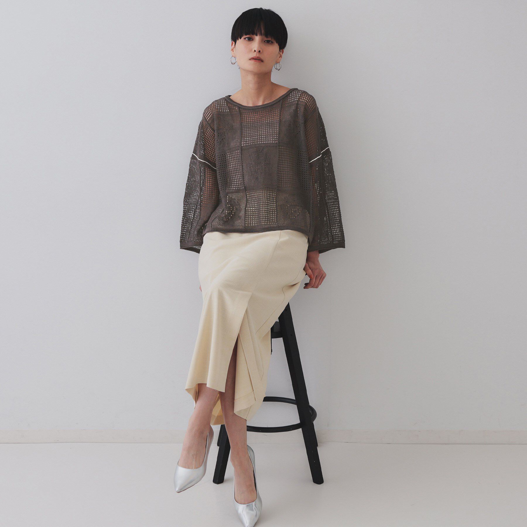 OPAQUE.CLIP「麻混モチーフ柄スカシニット【洗濯機洗い可】」|ニット・セーター|