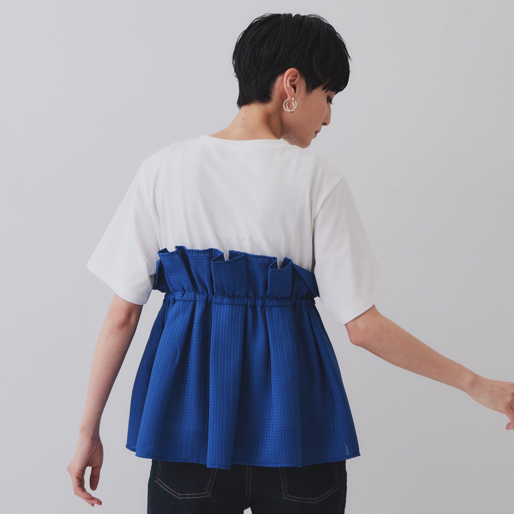 OPAQUE.CLIP「シアーギンガムドッキングペプラムカットソー【洗濯機洗い可】」|Tシャツ・カットソー|