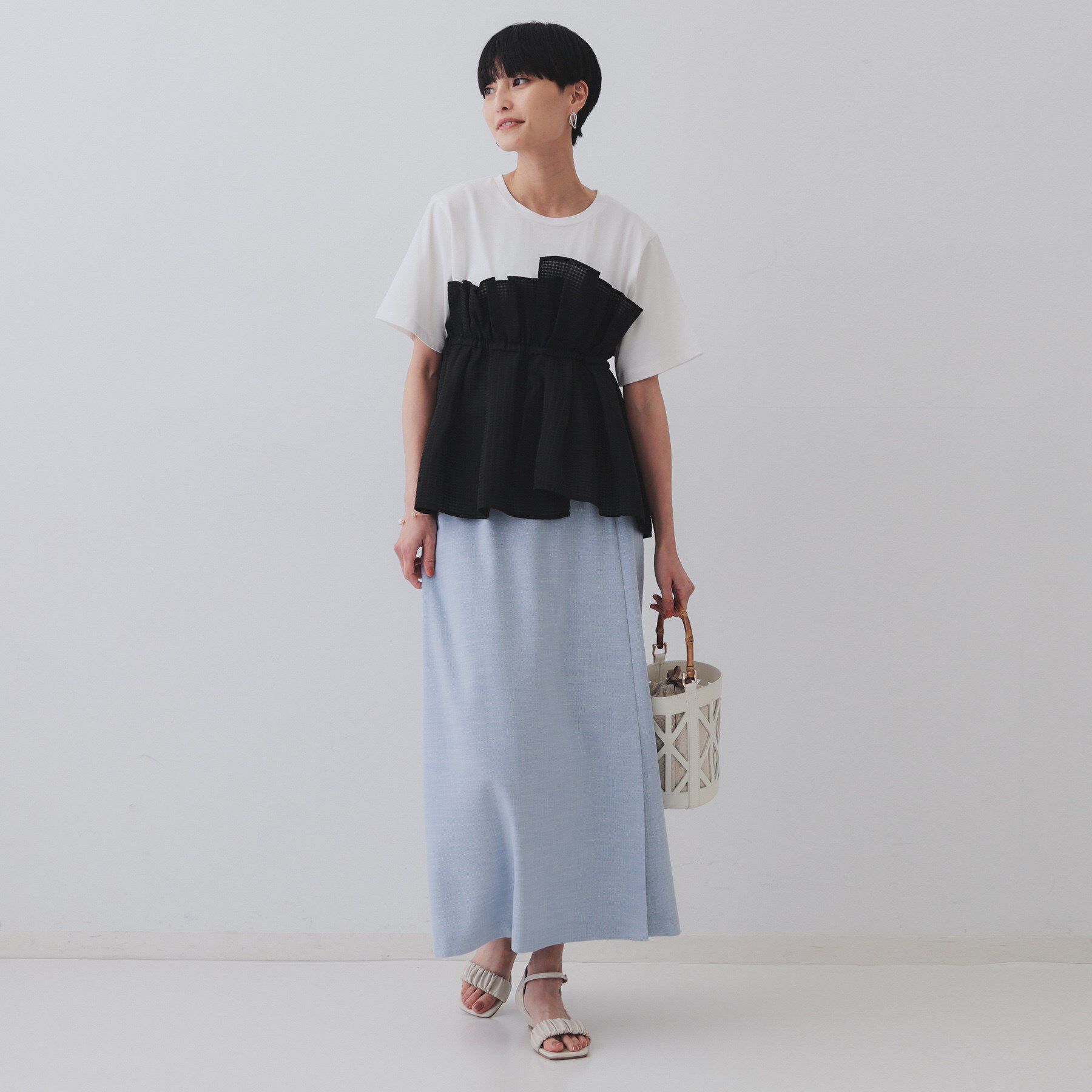 OPAQUE.CLIP「シアーギンガムドッキングペプラムカットソー【洗濯機洗い可】」|Tシャツ・カットソー|