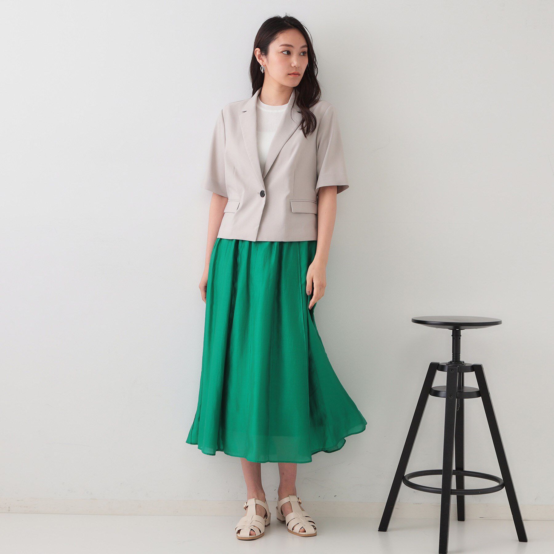 OPAQUE.CLIP「ストレッチリネンライクショートテーラードジャケット【UV/洗濯機洗い可/抗ピル】」|テーラードジャケット|