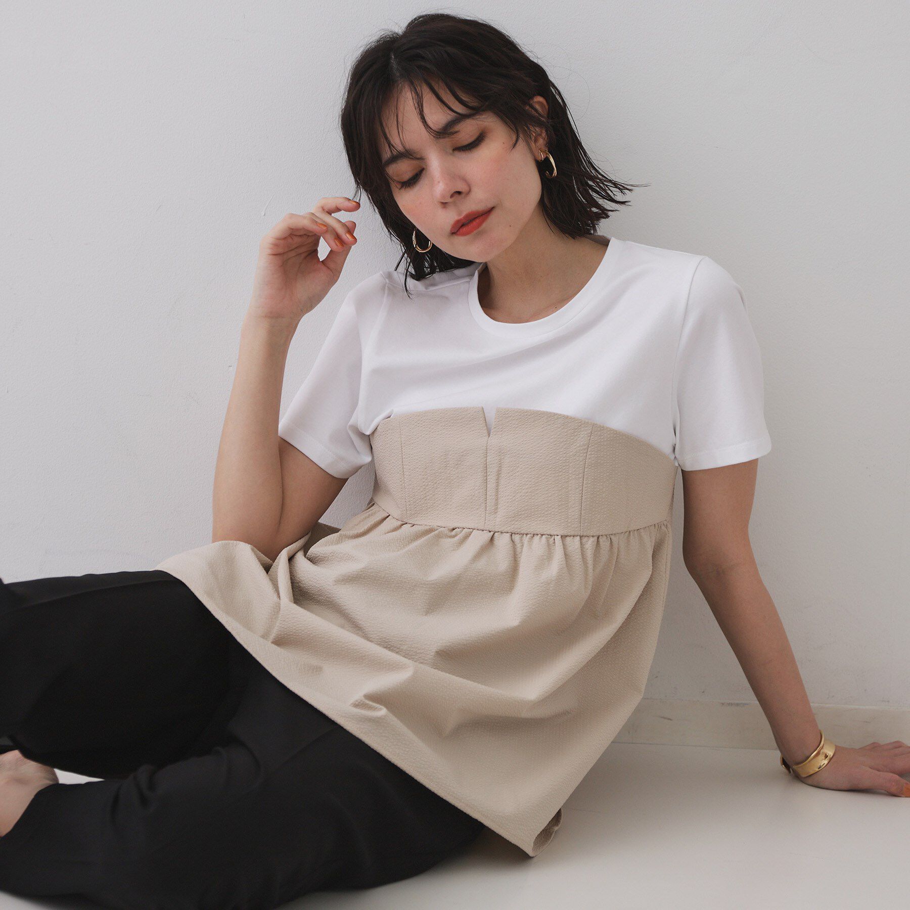 OPAQUE.CLIP「配色ビスチェドッキングカットソー【洗濯機洗い可】」|Tシャツ・カットソー|ライトベージュ(55