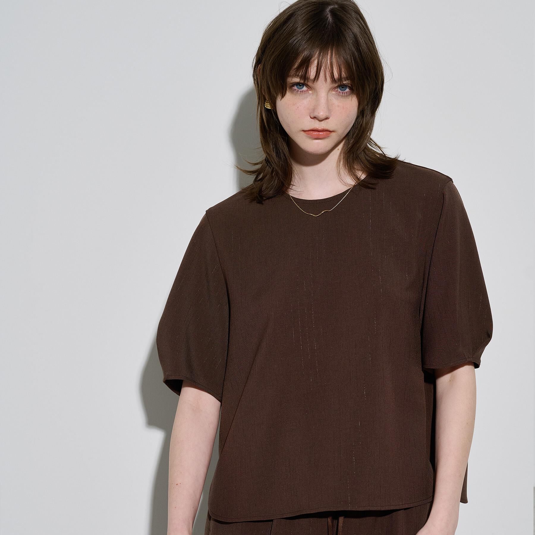 OPAQUE.CLIP「ラメストライプタックスリーブブラウス/セットアップ可【洗濯機洗い可/防シワ/吸水速乾】」|シャツ・ブラウス|