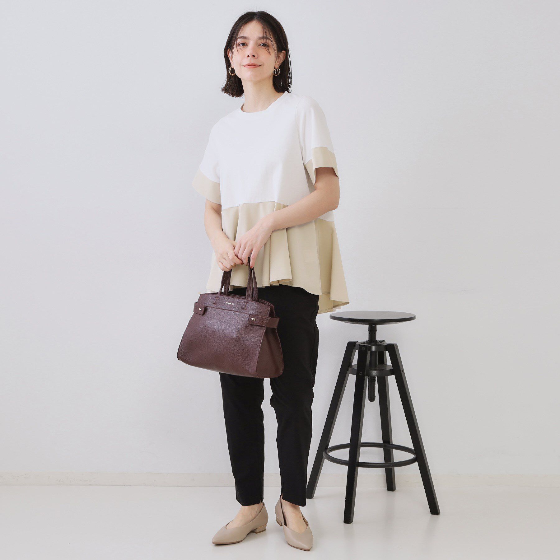 OPAQUE.CLIP「配色フハクドッキングペプラムトップス【洗濯機洗い可/抗ピル】」|Tシャツ・カットソー|