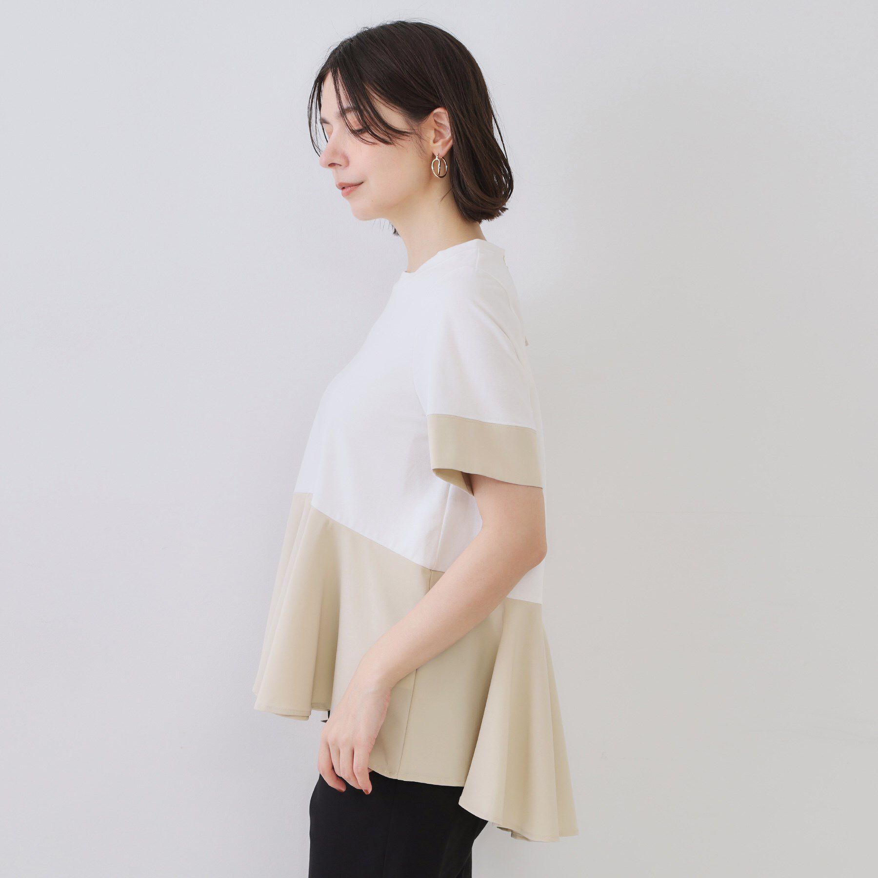 OPAQUE.CLIP「配色フハクドッキングペプラムトップス【洗濯機洗い可/抗ピル】」|Tシャツ・カットソー|