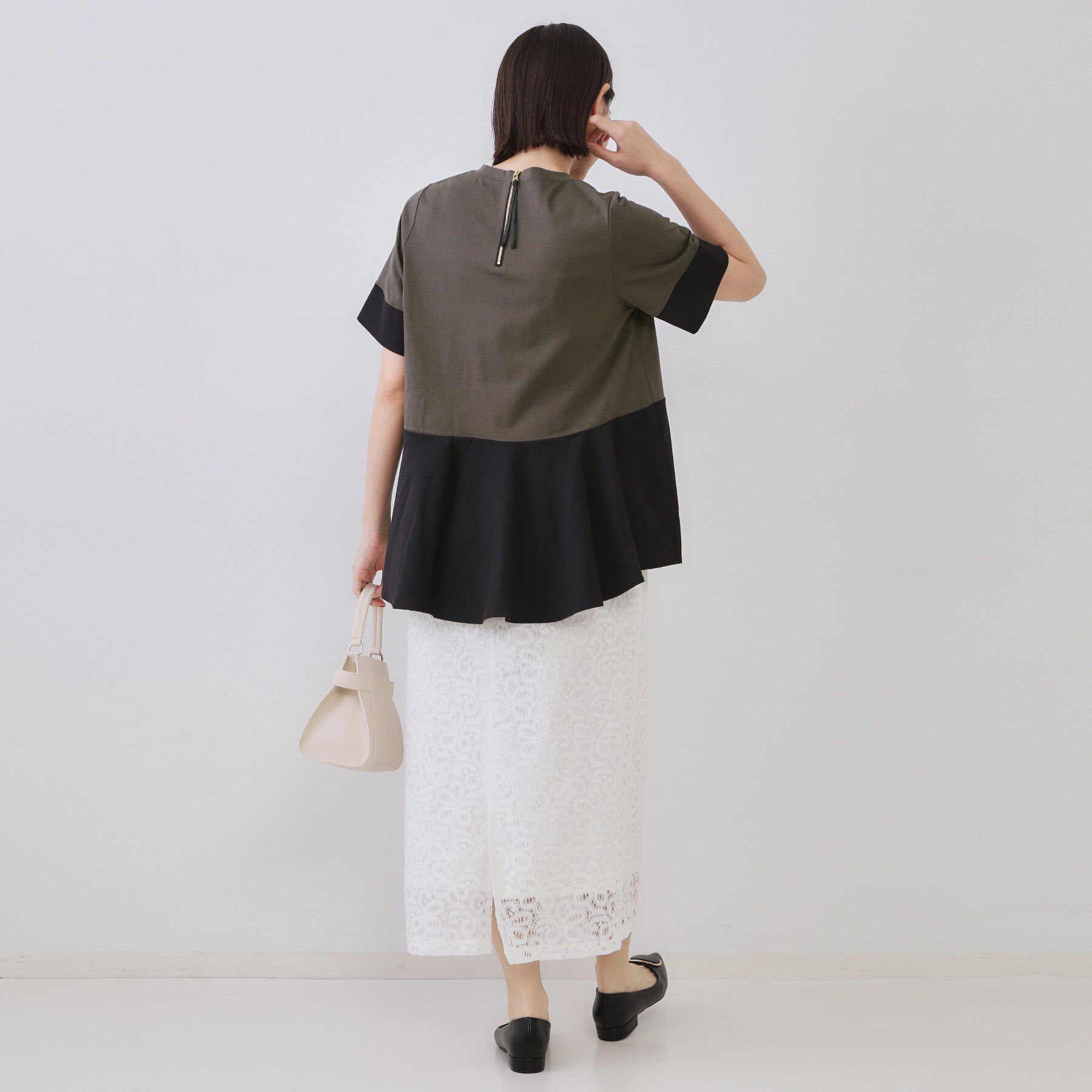 OPAQUE.CLIP「配色フハクドッキングペプラムトップス【洗濯機洗い可/抗ピル】」|Tシャツ・カットソー|