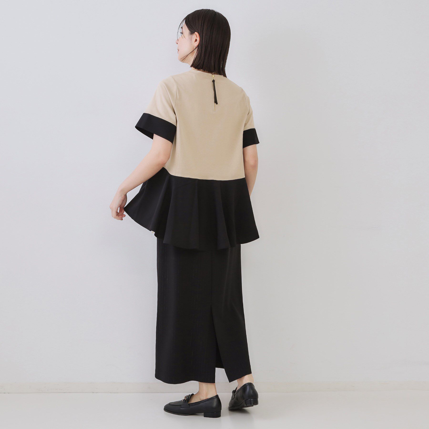 OPAQUE.CLIP「配色フハクドッキングペプラムトップス【洗濯機洗い可/抗ピル】」|Tシャツ・カットソー|