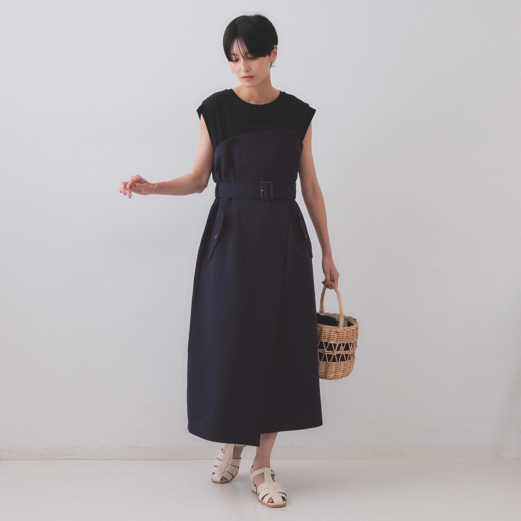 OPAQUE.CLIP「トレンチ風ベアドッキングワンピース【洗濯機洗い可】」|ワンピース|