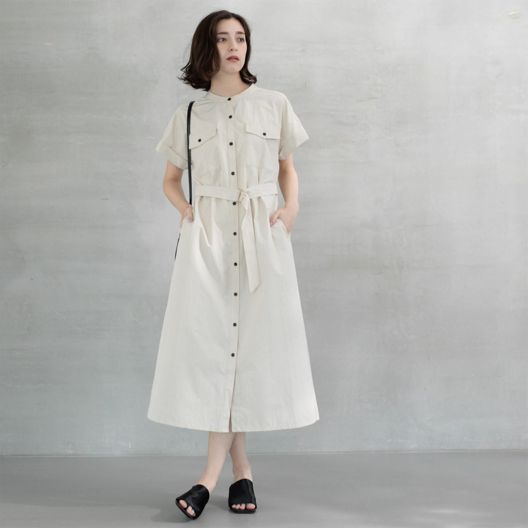 OPAQUE.CLIP「ダブルポケットシャツワンピース【洗濯機洗い可】」|ワンピース|グレージュ(050)