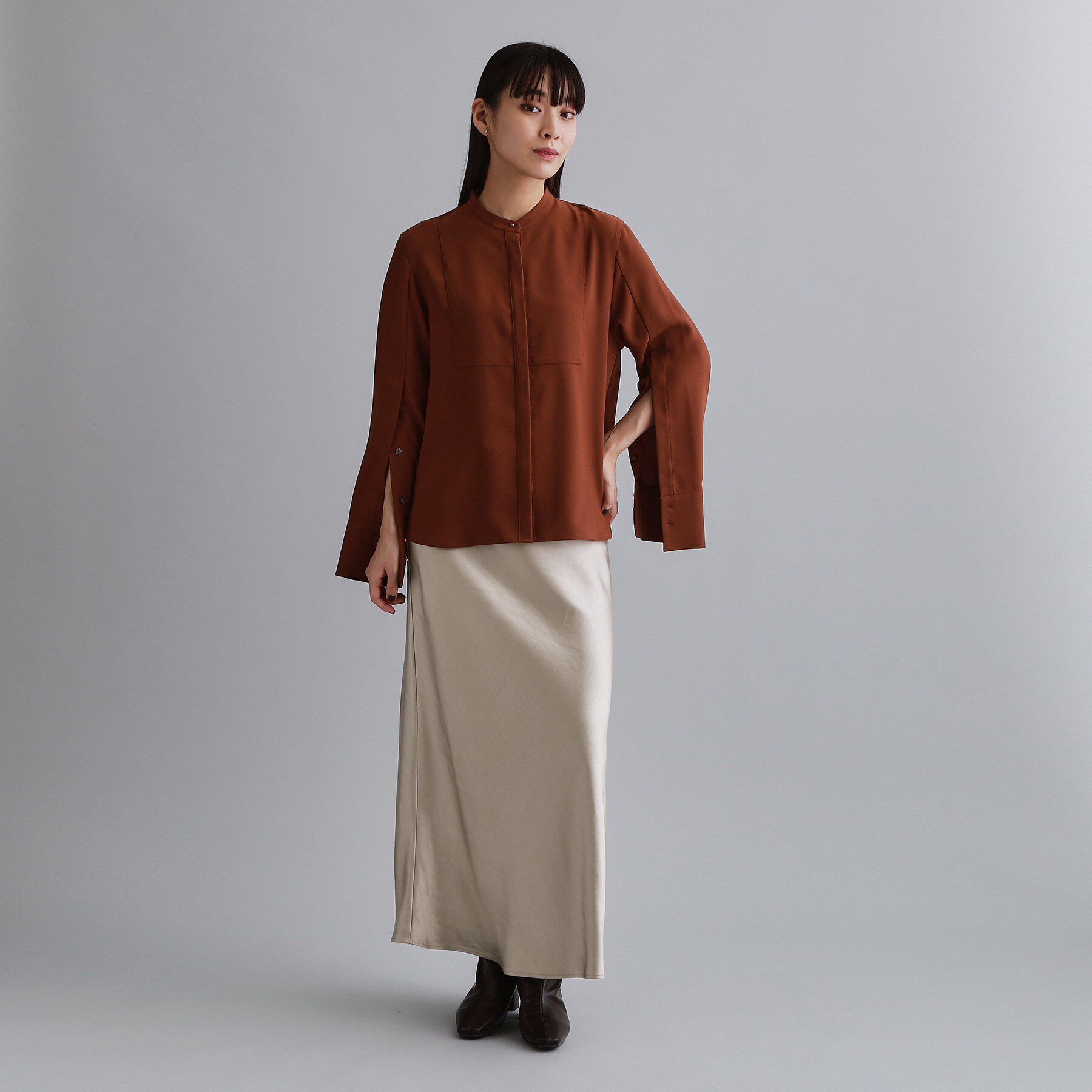 OPAQUE.CLIP「【es】サテンナローイージーロングスカート【洗濯機OK】」|スカート|