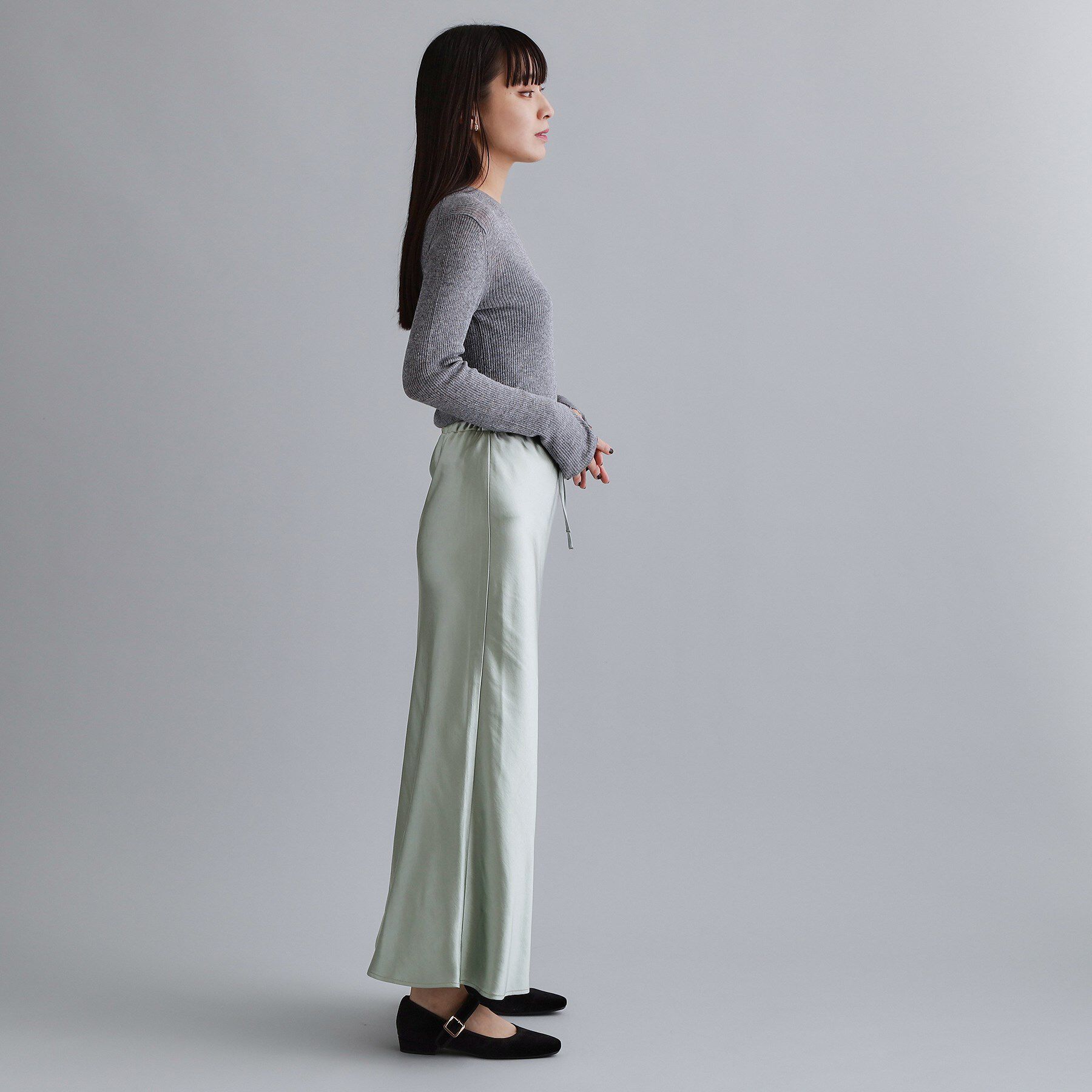 OPAQUE.CLIP「【es】サテンナローイージーロングスカート【洗濯機OK】」|スカート|