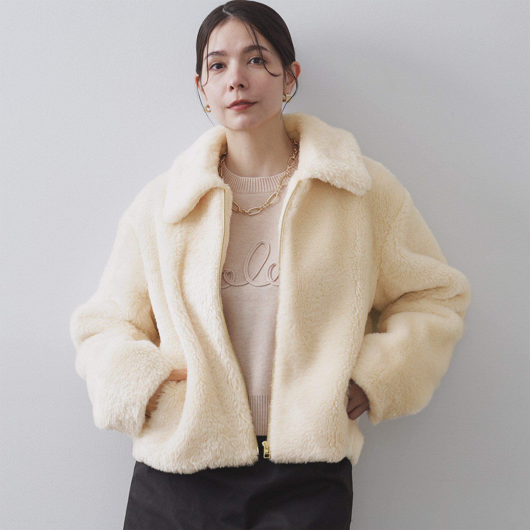 OPAQUE.CLIP「ステンカラーボアブルゾン【洗える】」|ブルゾン・スタジャン|アイボリー(004)