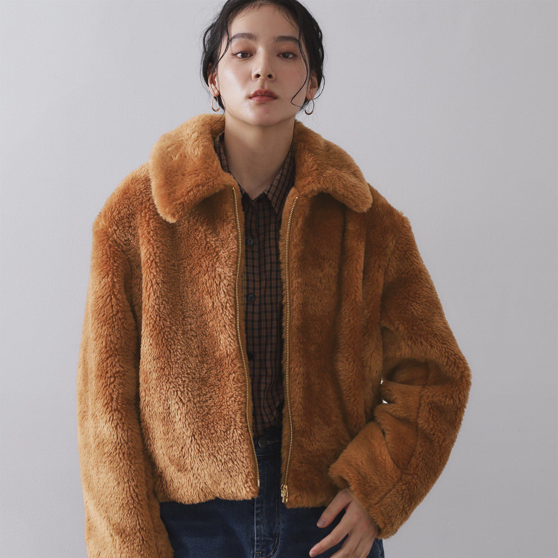 OPAQUE.CLIP「ステンカラーボアブルゾン【洗える】」|ブルゾン・スタジャン|キャメルブラウン(0