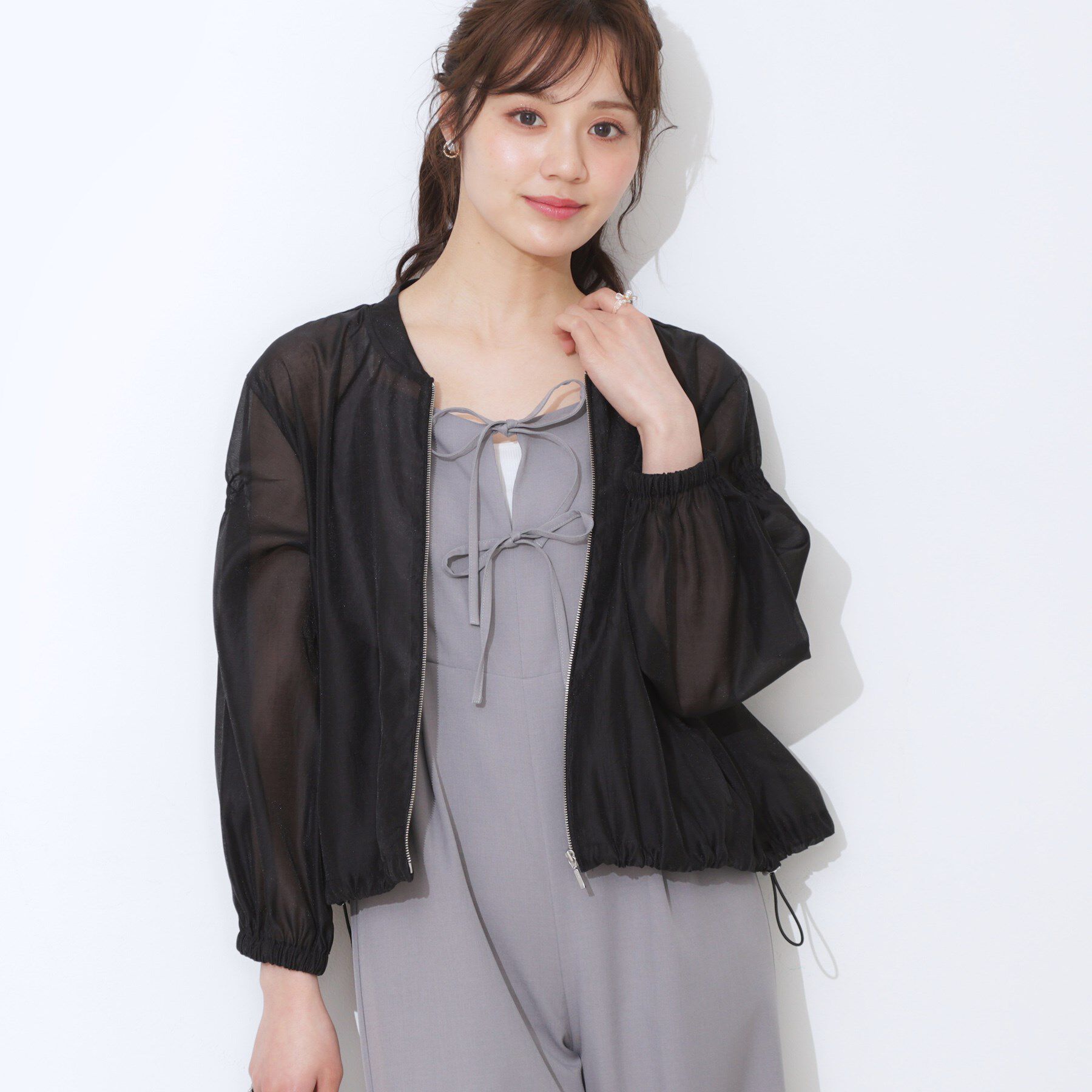 Couture broach「【マシンウォッシャブル・シアー】袖シャーリングシアーブルゾン」|ブルゾン・スタジャン|