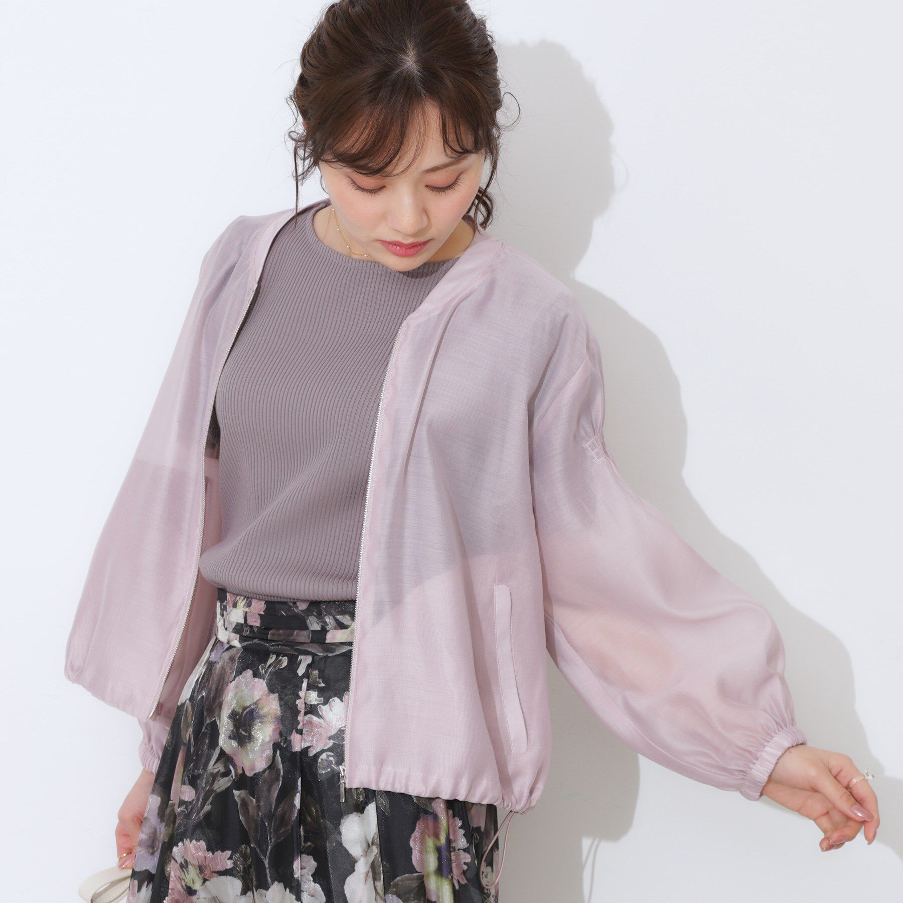 Couture broach「【マシンウォッシャブル・シアー】袖シャーリングシアーブルゾン」|ブルゾン・スタジャン|