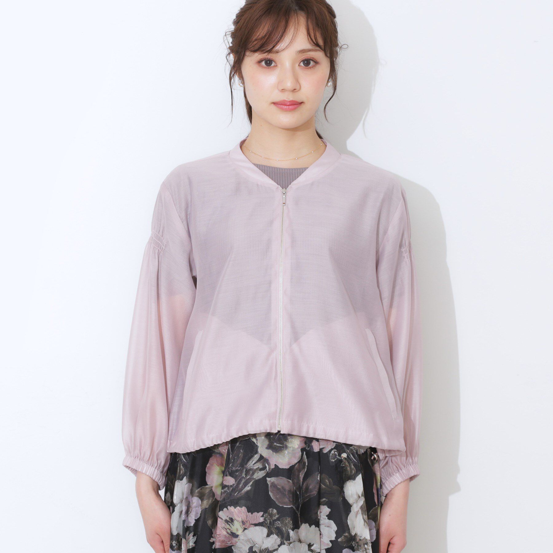 Couture broach「【マシンウォッシャブル・シアー】袖シャーリングシアーブルゾン」|ブルゾン・スタジャン|