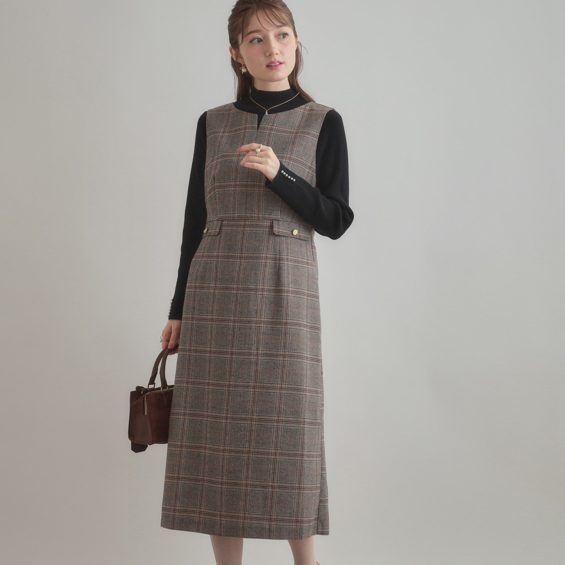 Couture broach「【美シルエット・大人可愛い・通勤】TRチェックジャンスカ」|ワンピース|