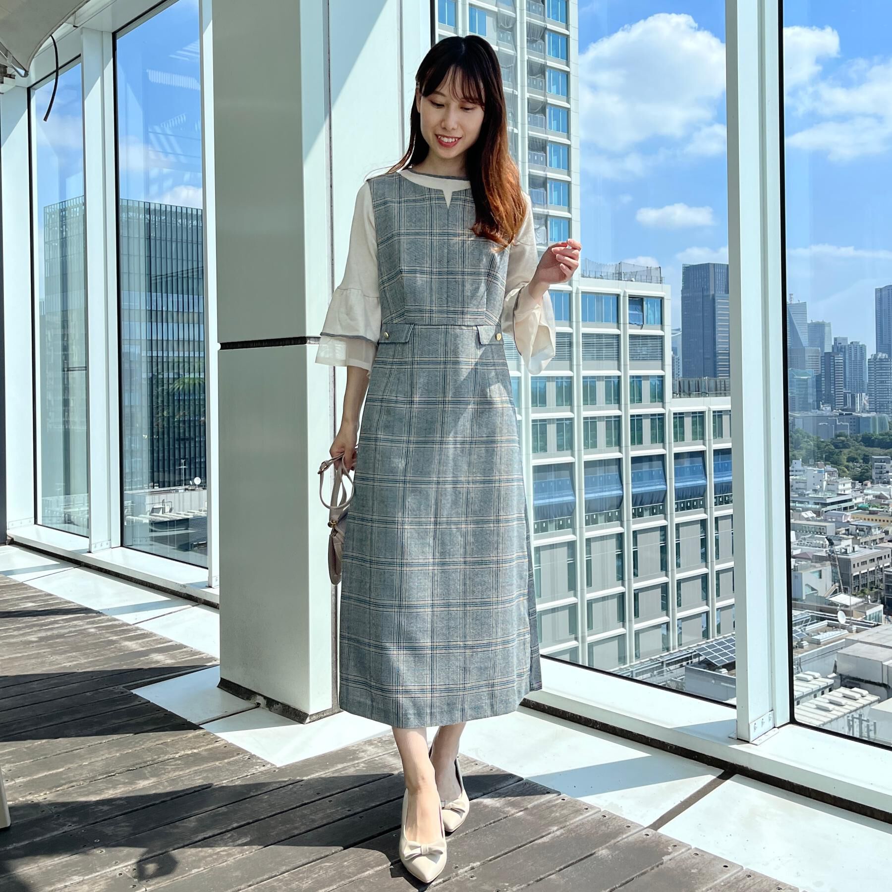 Couture broach「【美シルエット・大人可愛い・通勤】TRチェックジャンスカ」|ワンピース|