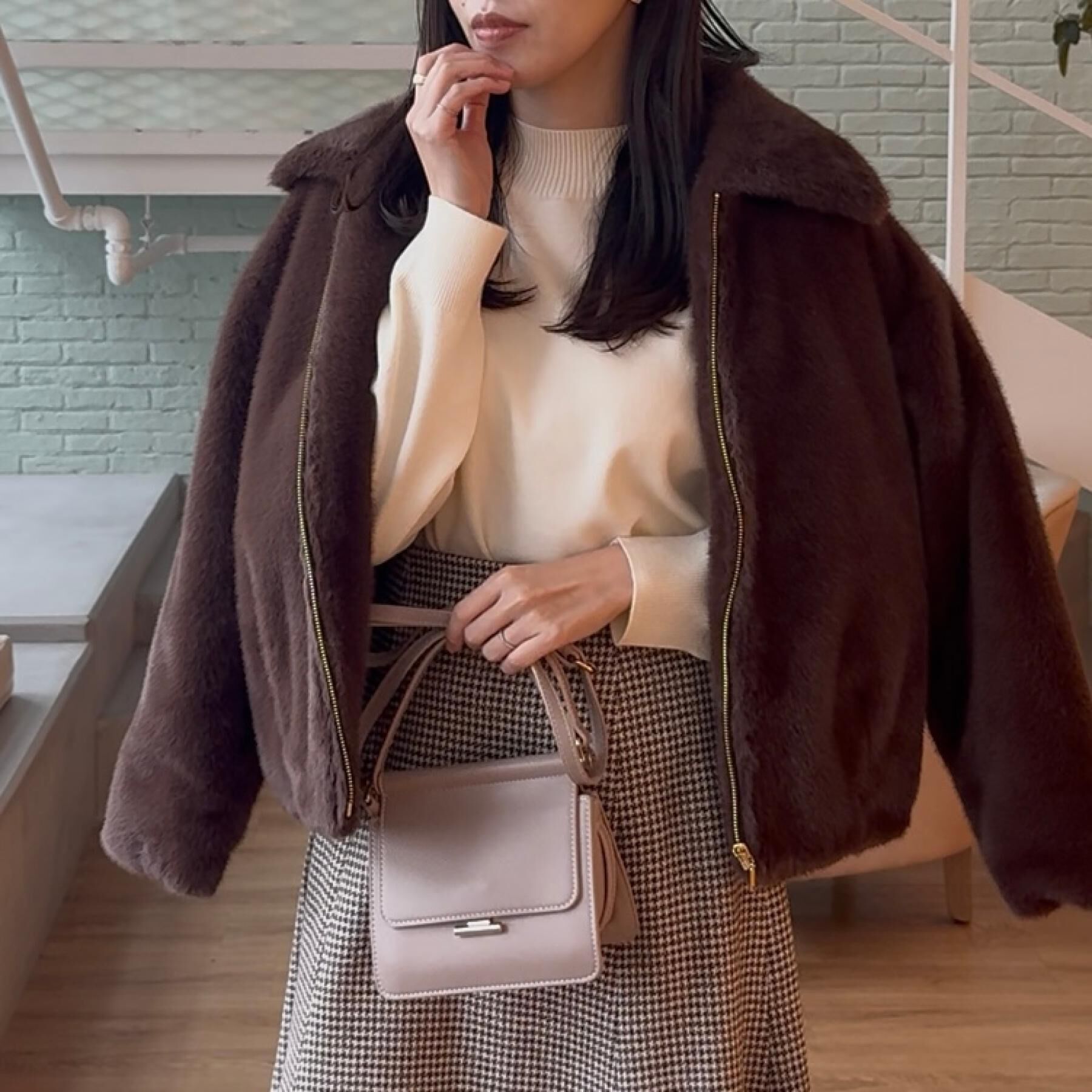 Couture broach「【ふわふわ・上品】ミンクフェイクファーアウター」|ブルゾン・スタジャン|