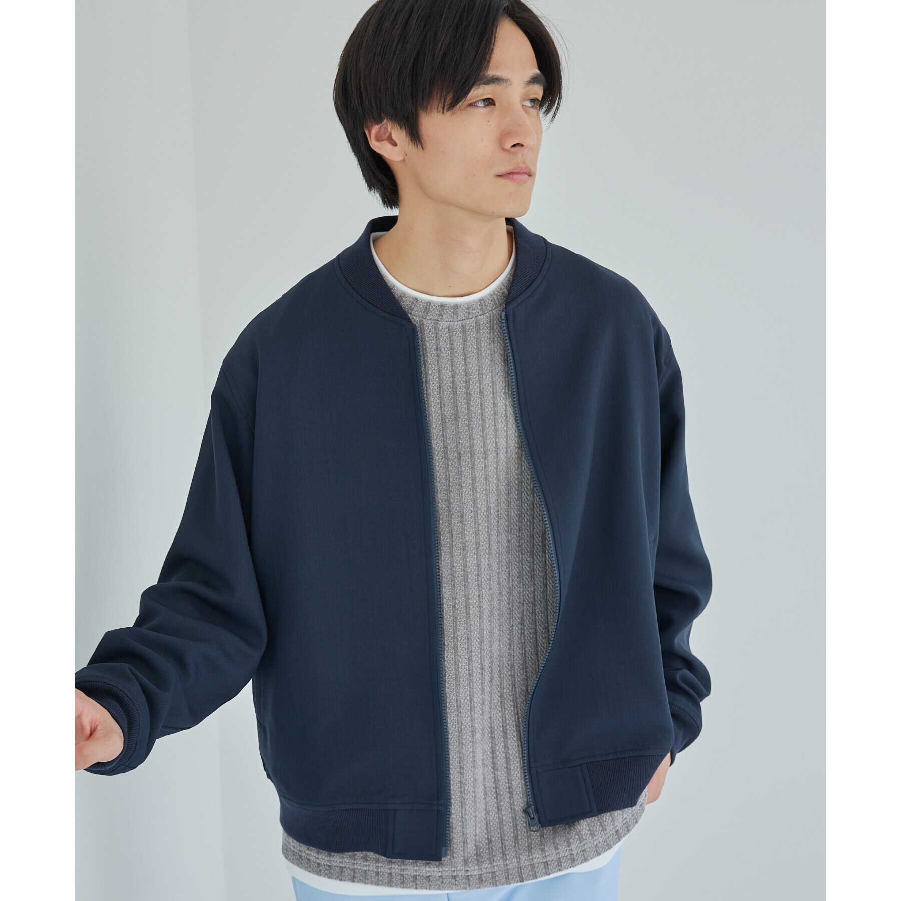 THE SHOP TK「【CAVIAN/キャビアン】リサイクルシャークスキンジップブルゾン セットアップ可」|ブルゾン・スタジャン|ネイビー(094)