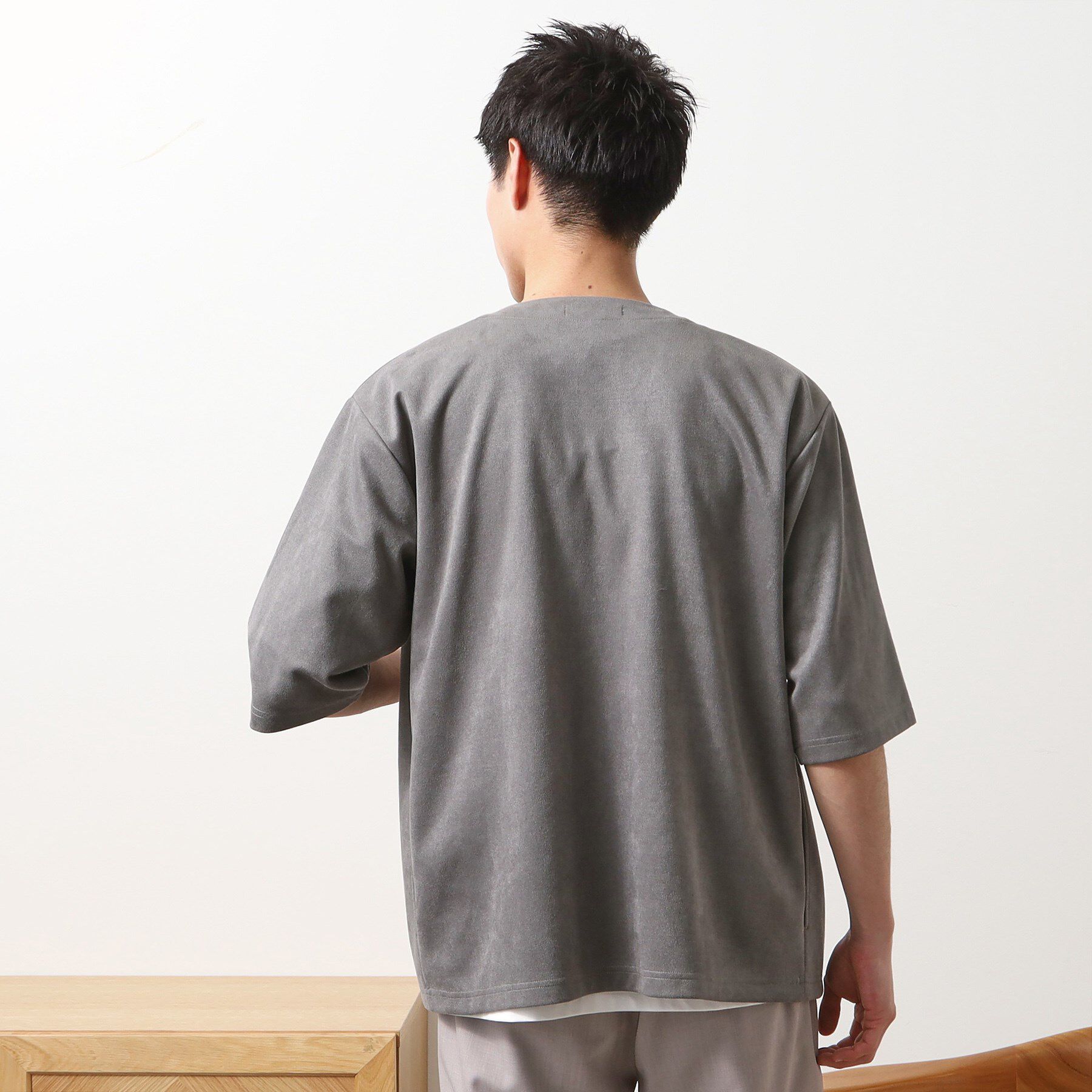 THE SHOP TK「フェイクスウェードアンサンブルカーディガン【五分袖カーディガン＋半袖Tシャツセットアイテム】」|カーディガン|