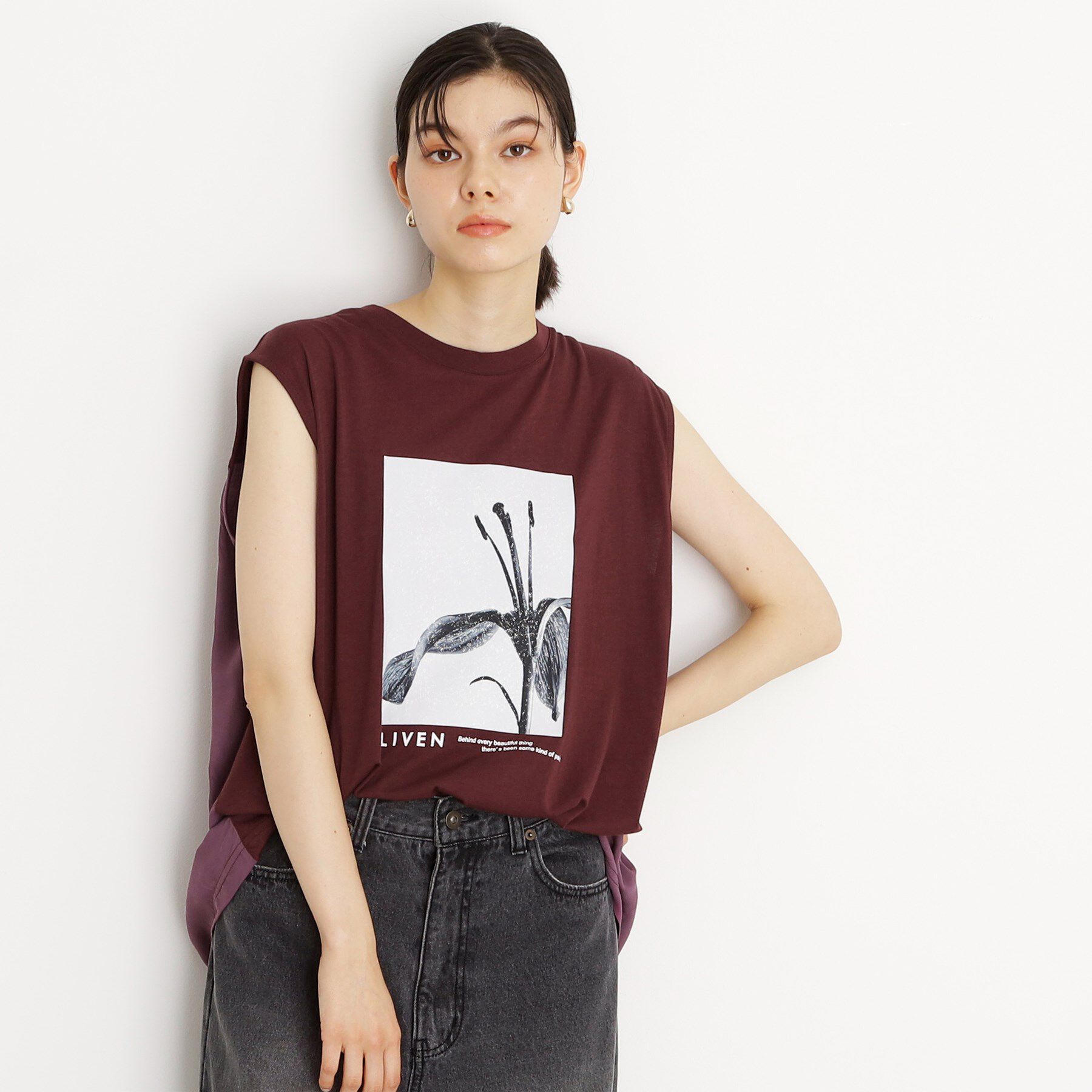 THE SHOP TK「異素材切替フォトプリントTシャツ【洗える】」|Tシャツ・カットソー|ブラウン(044)
