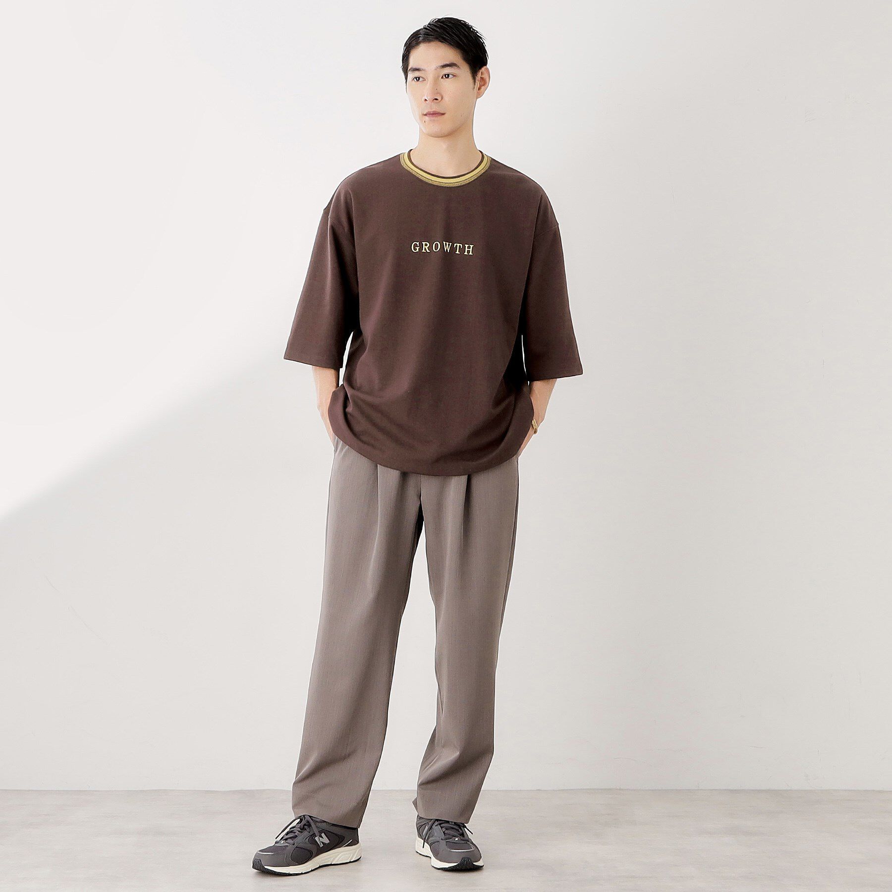 THE SHOP TK「配色刺繍6分袖Tシャツ 【ビッグシルエット／洗濯機OK】」|Tシャツ・カットソー|