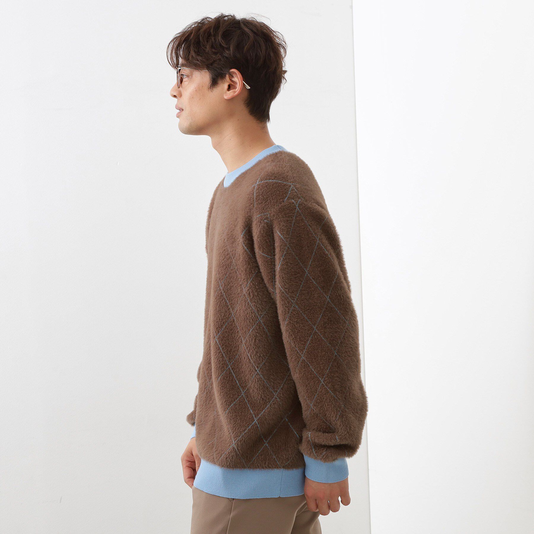 THE SHOP TK「【ふんわり心地いい肌触り】　ダイヤ柄シャギーニット」|ニット・セーター|