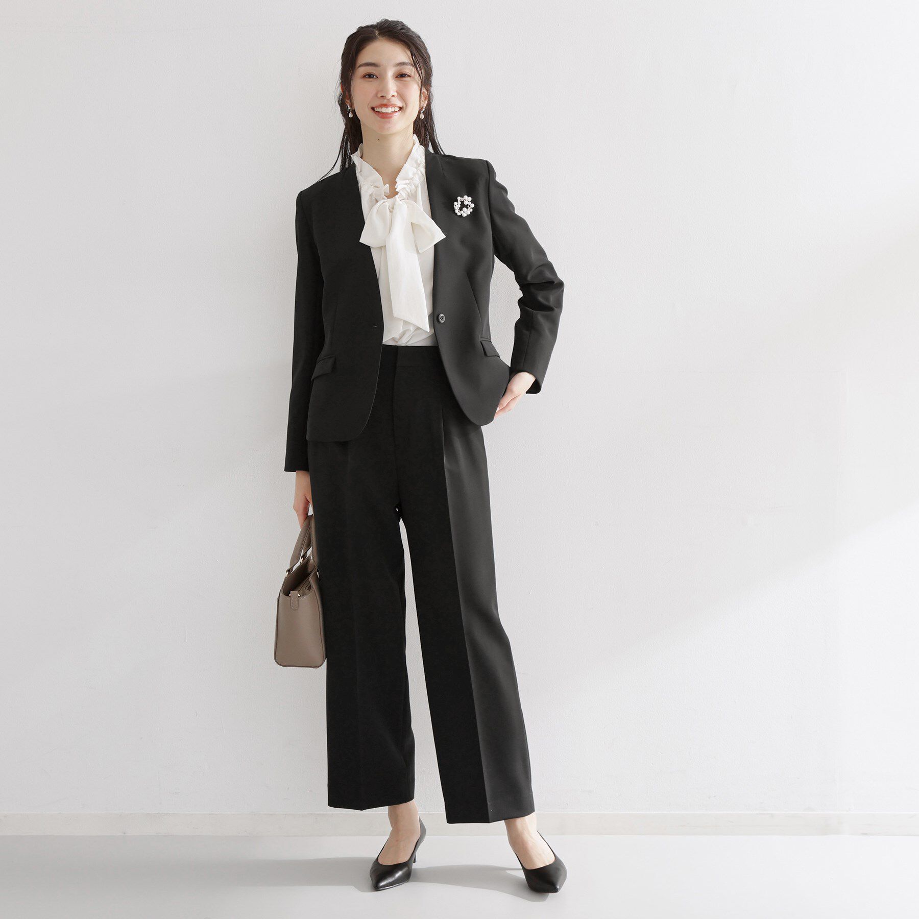 THE SHOP TK「【通勤スタイルに】ダブルクロス ノーカラージャケット/セットアップ可」|ノーカラージャケット|