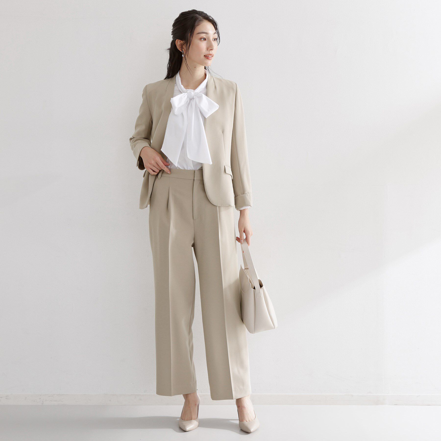 THE SHOP TK「【通勤スタイルに】ダブルクロス ノーカラージャケット/セットアップ可」|ノーカラージャケット|