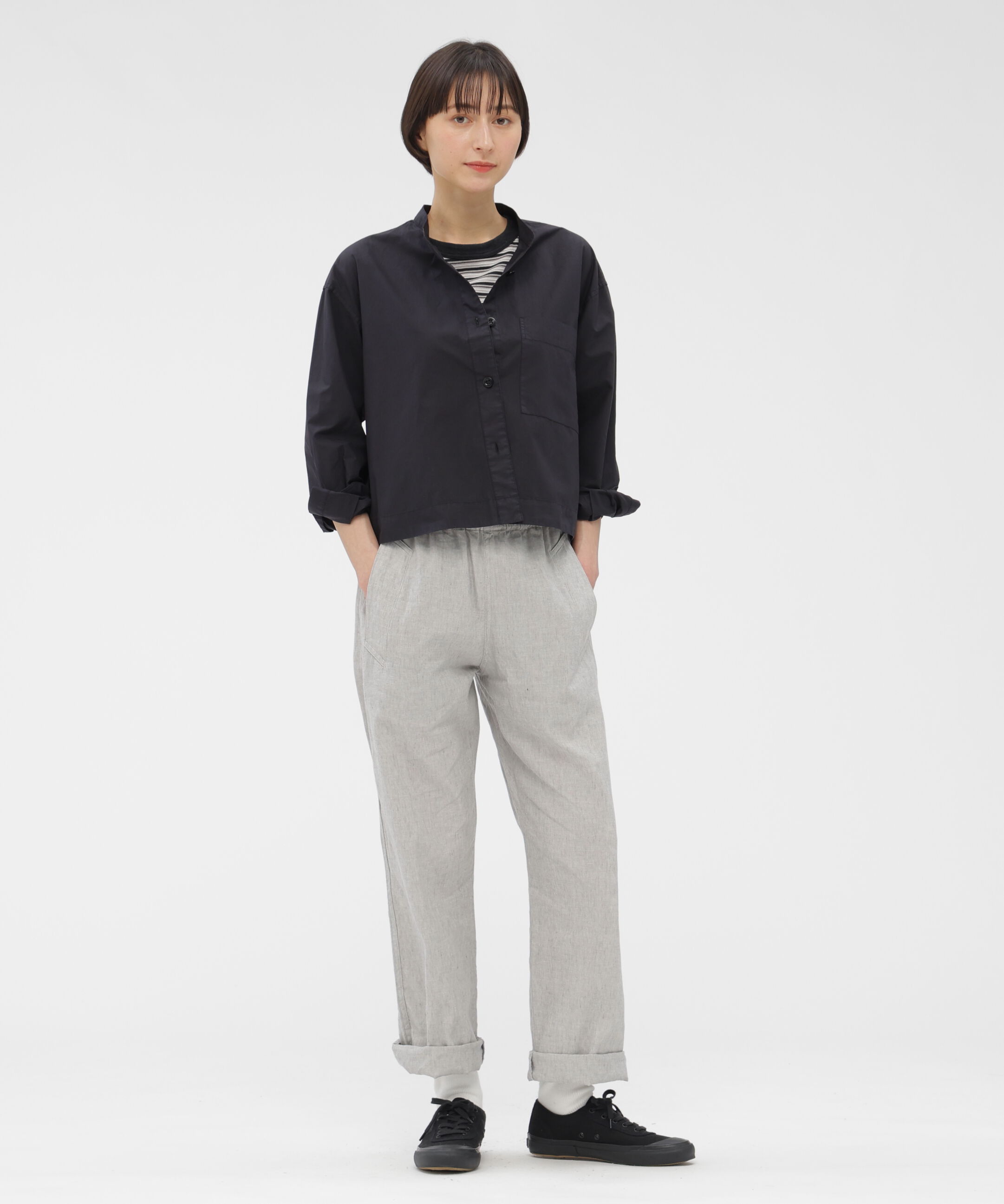 MHL.「FADED LINEN COTTON PLAINWEAVE TROUSERS」|その他|GREY