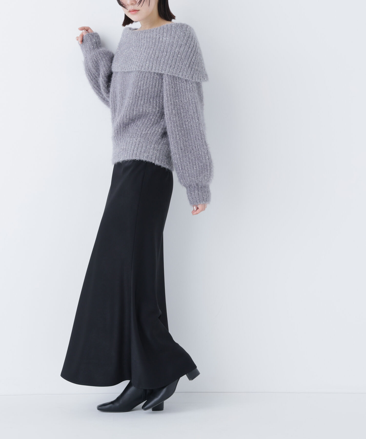  「バイアスサテンナロースカート」|スカート|ブラック