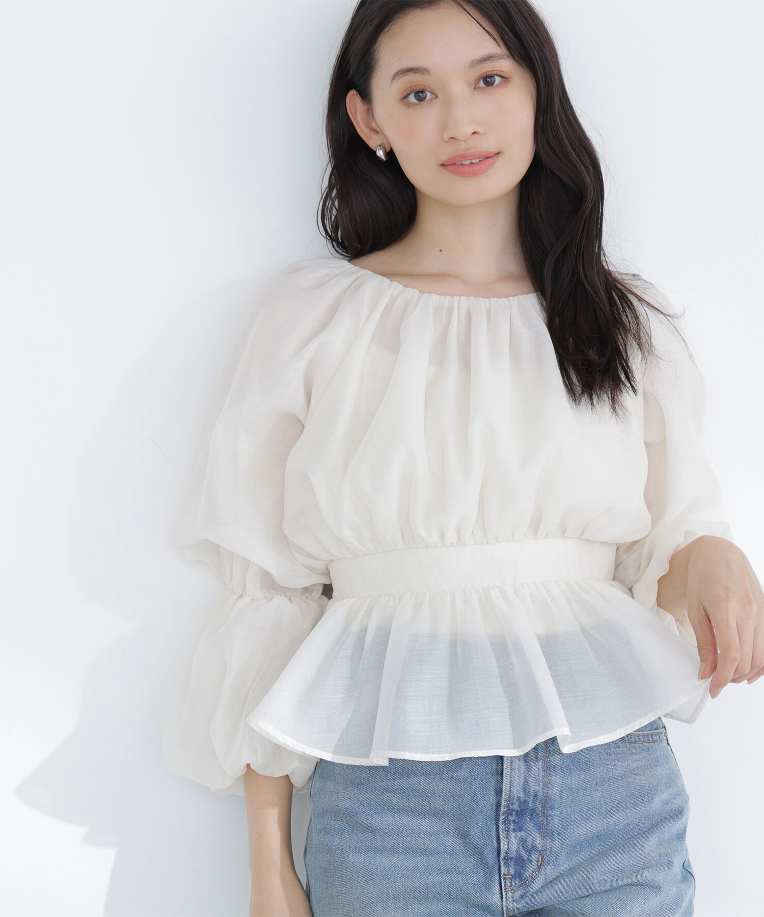  「シアーギャザーペプラムブラウス」|シャツ・ブラウス|