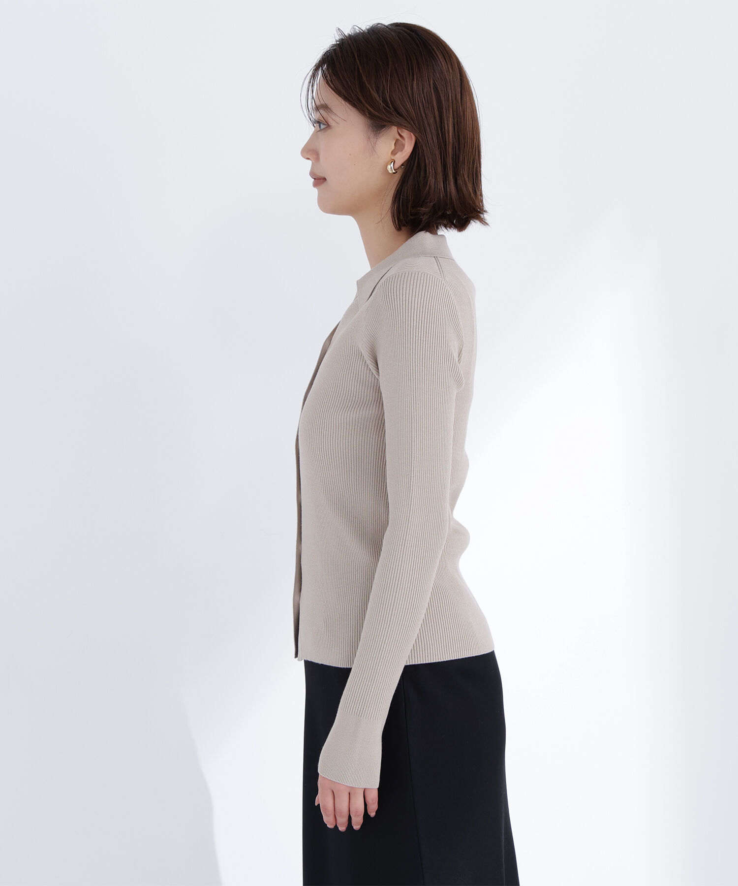  「襟付Vネックリブニット」|ニット・セーター|