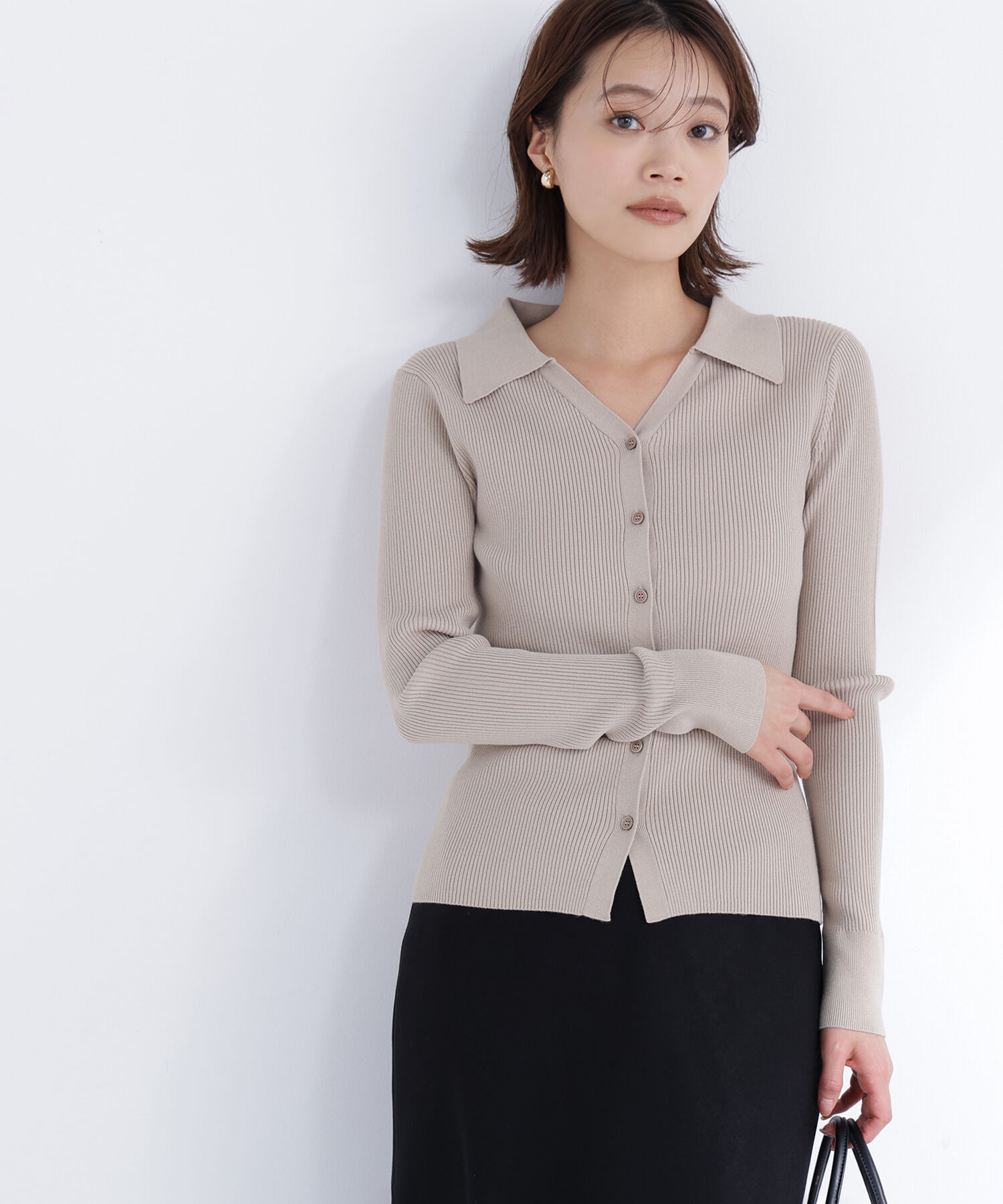  「襟付Vネックリブニット」|ニット・セーター|