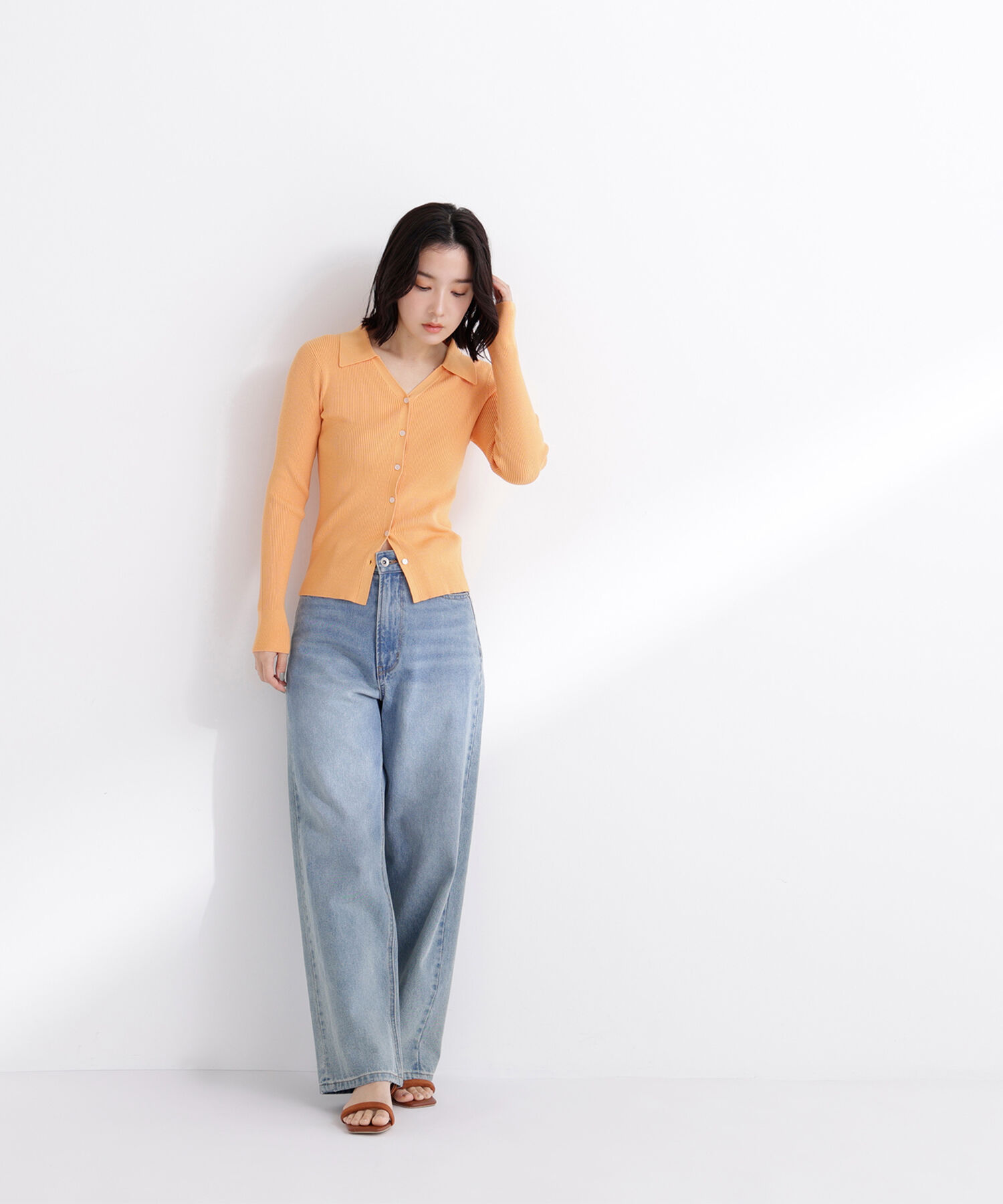  「襟付Vネックリブニット」|ニット・セーター|