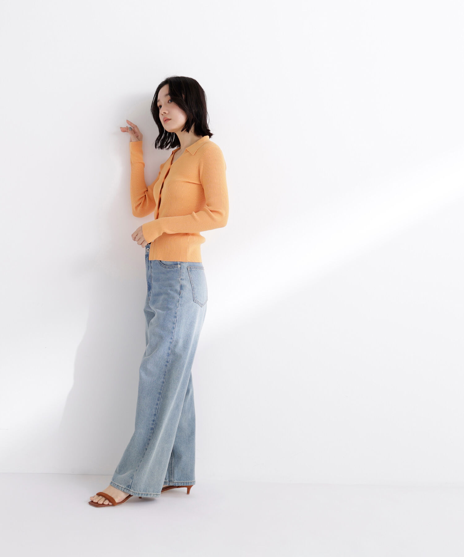  「襟付Vネックリブニット」|ニット・セーター|